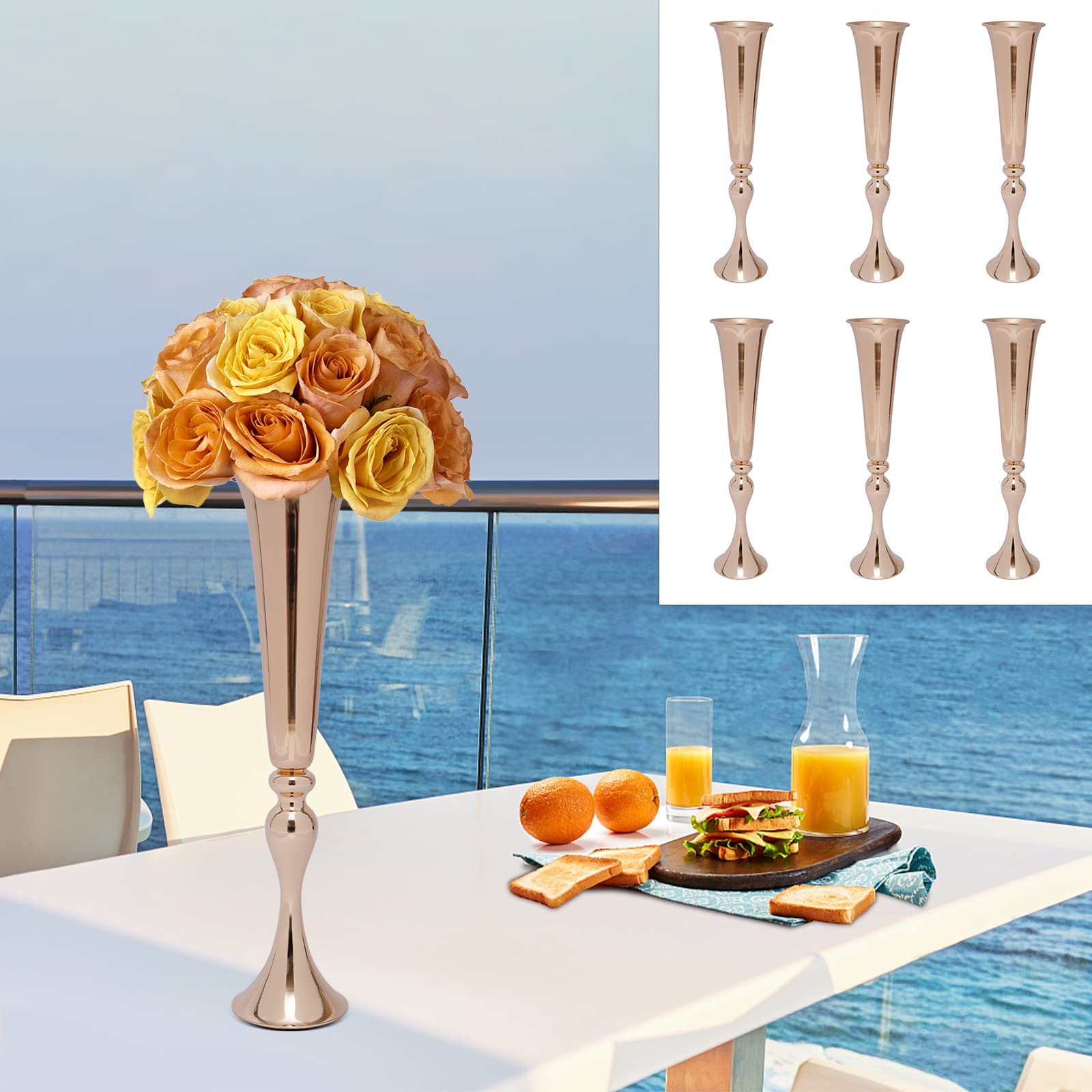 TiryyDrela Vasi Tromba Oro 56 cm Set 6 Pezzi Metallo