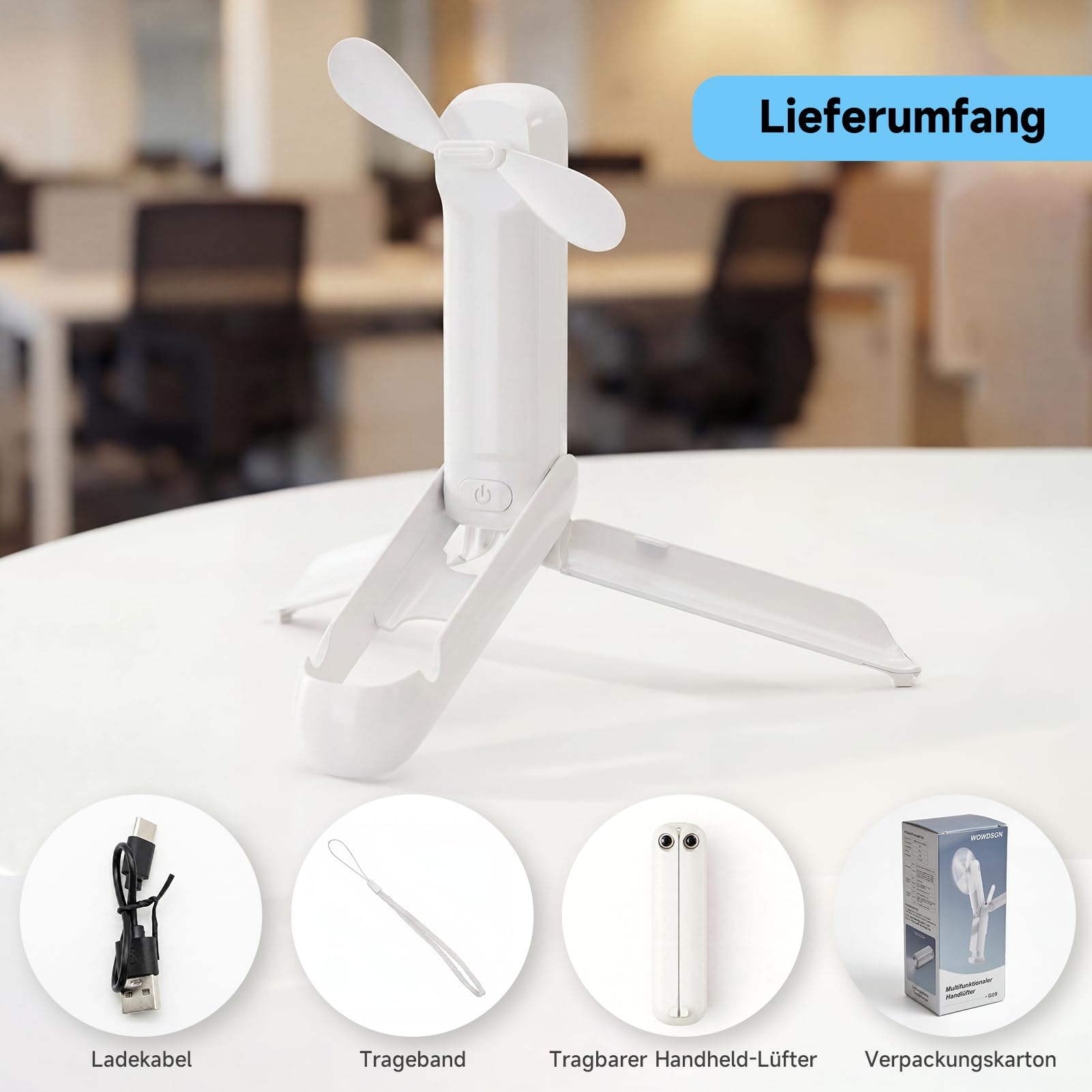 WOWDSGN mini ventilatore portatile bianco 2000 mAh
