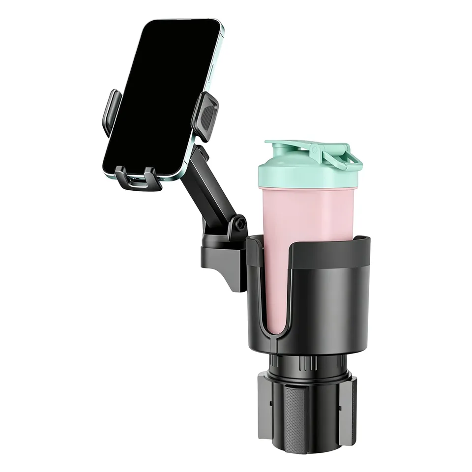 TiryyDrela Portabicchieri Auto 2 in 1 Nero con Porta Telefono