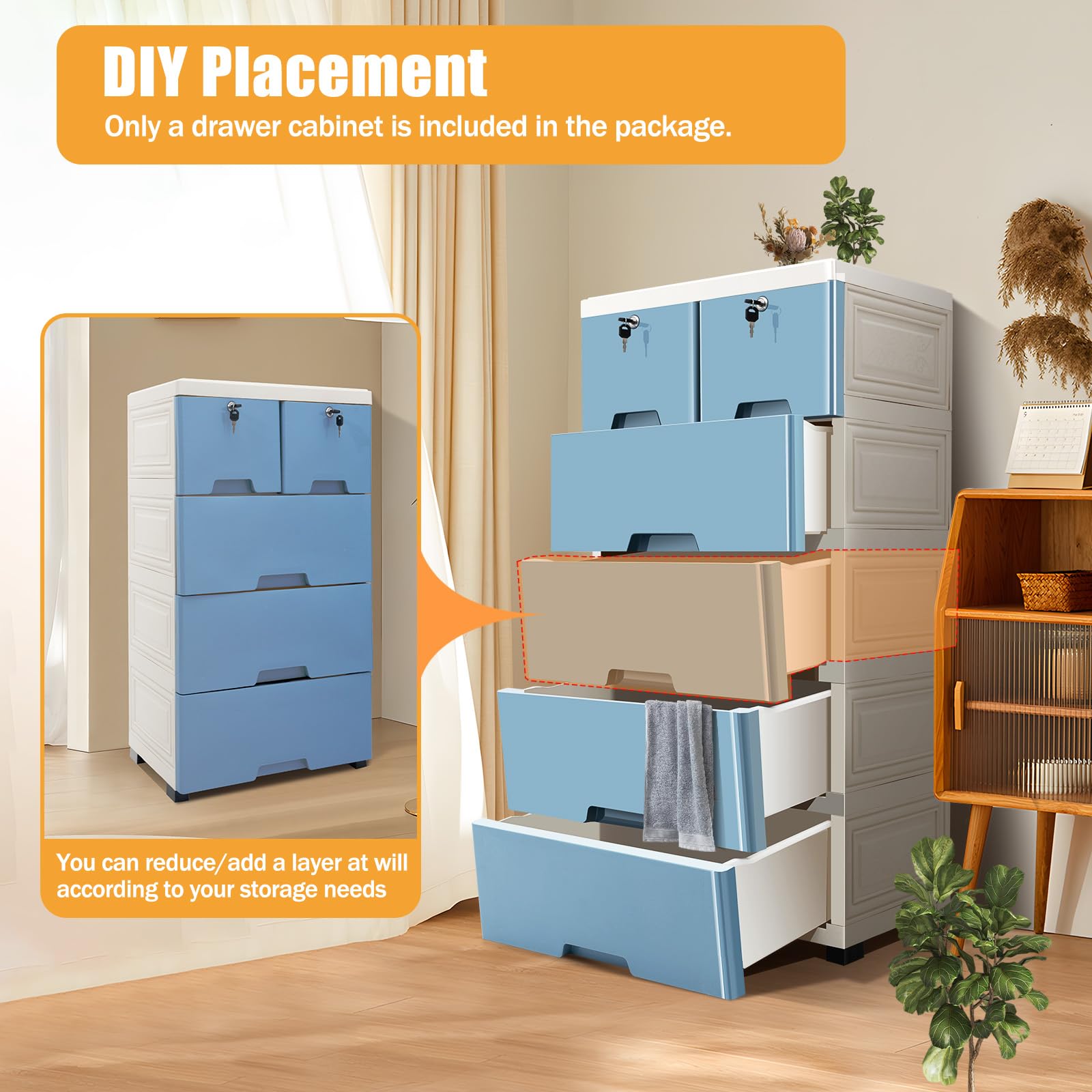 TiryyDrela Cassettiera Plastica 6 Cassetti con ruote bianco blu