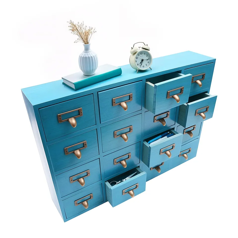 TiryyDrela cassettiera 16 cassetti legno metallo blu