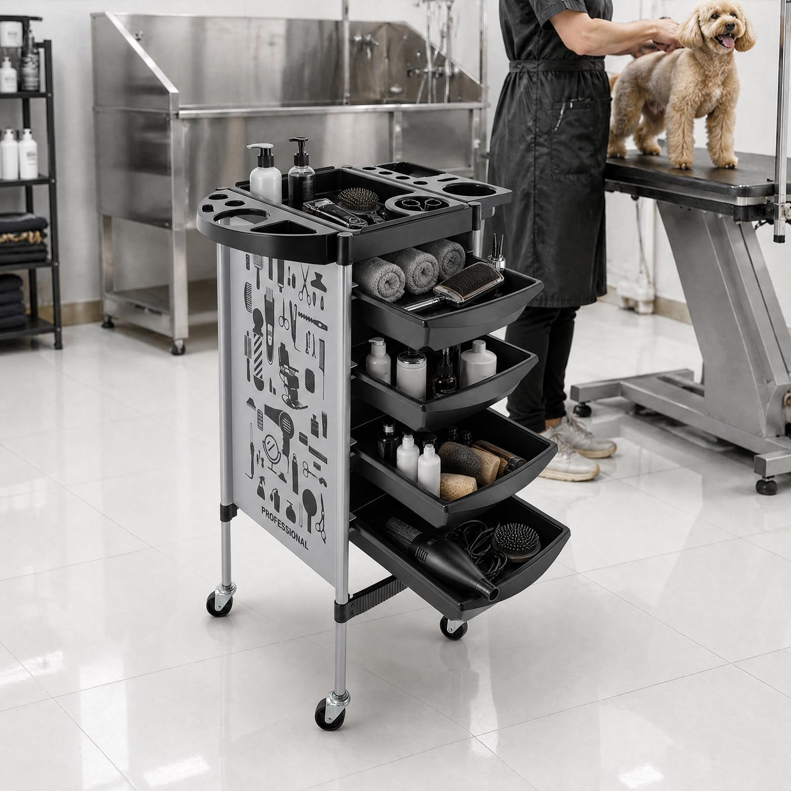 TiryyDrela Carrello Parrucchiere 4 Cassetti 5 Livelli Bianco con Ruote