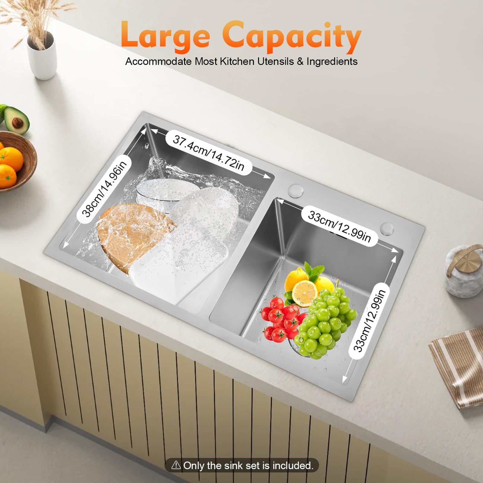 TiryyDrela Lavello Cucina 2 Vasche 78x43x21 cm Acciaio
