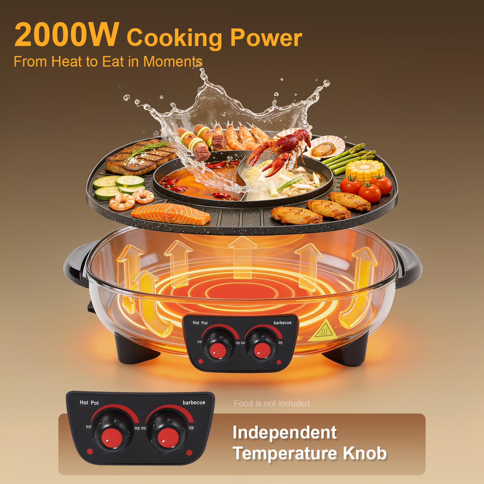 TiryyDrela grill hotpot elettrico 2 in 1 3L nero 2000W