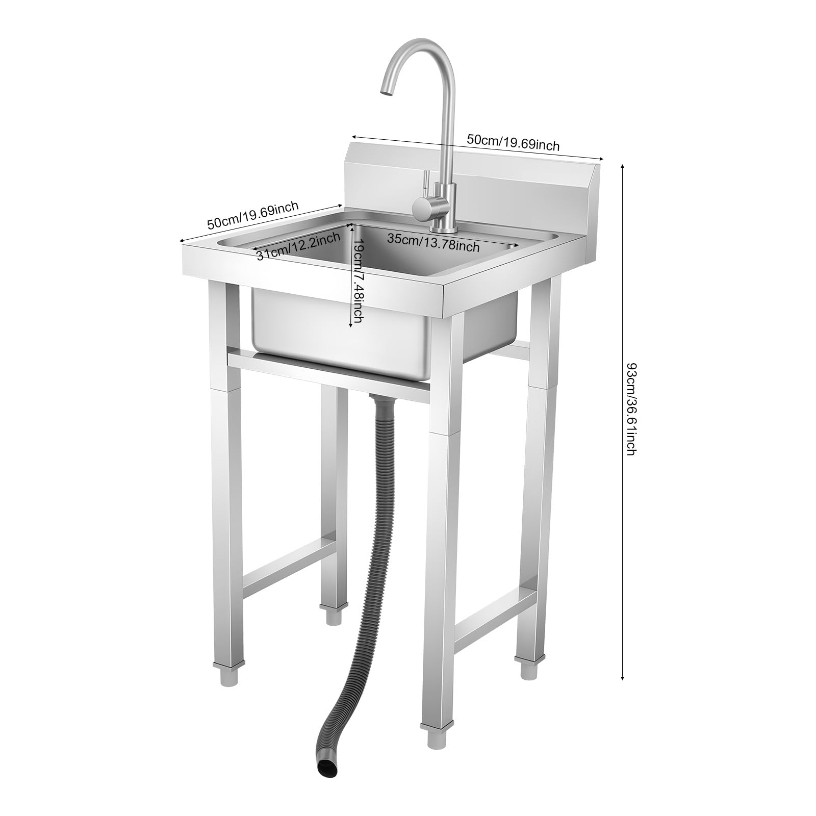 TiryyDrela Lavello Inox 1 Vasca con Rubinetto 50x50x93 cm