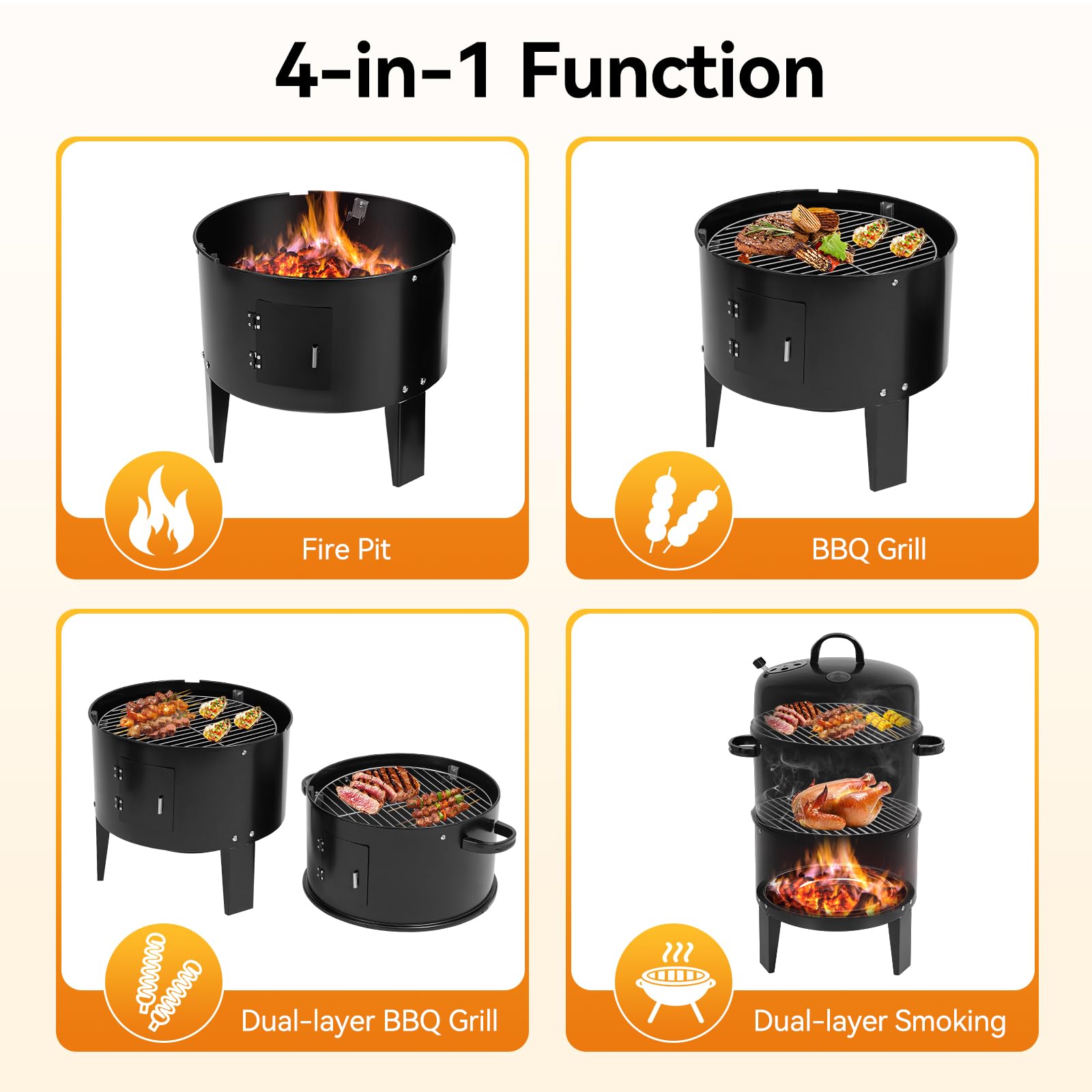 TiryyDrela Smoker Grill Barbecue Carbone Nero 2 Livelli 40x84 cm
