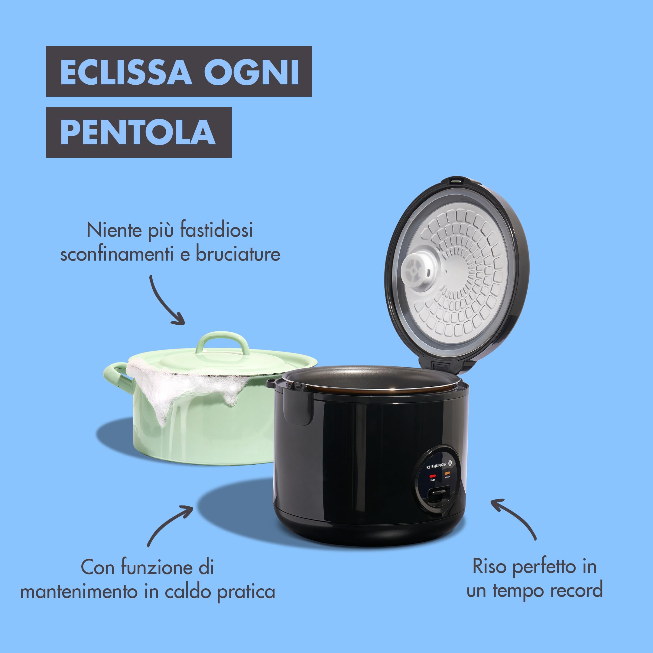 Reishunger cuociriso elettrico 1,2 L nero con cestello vapore
