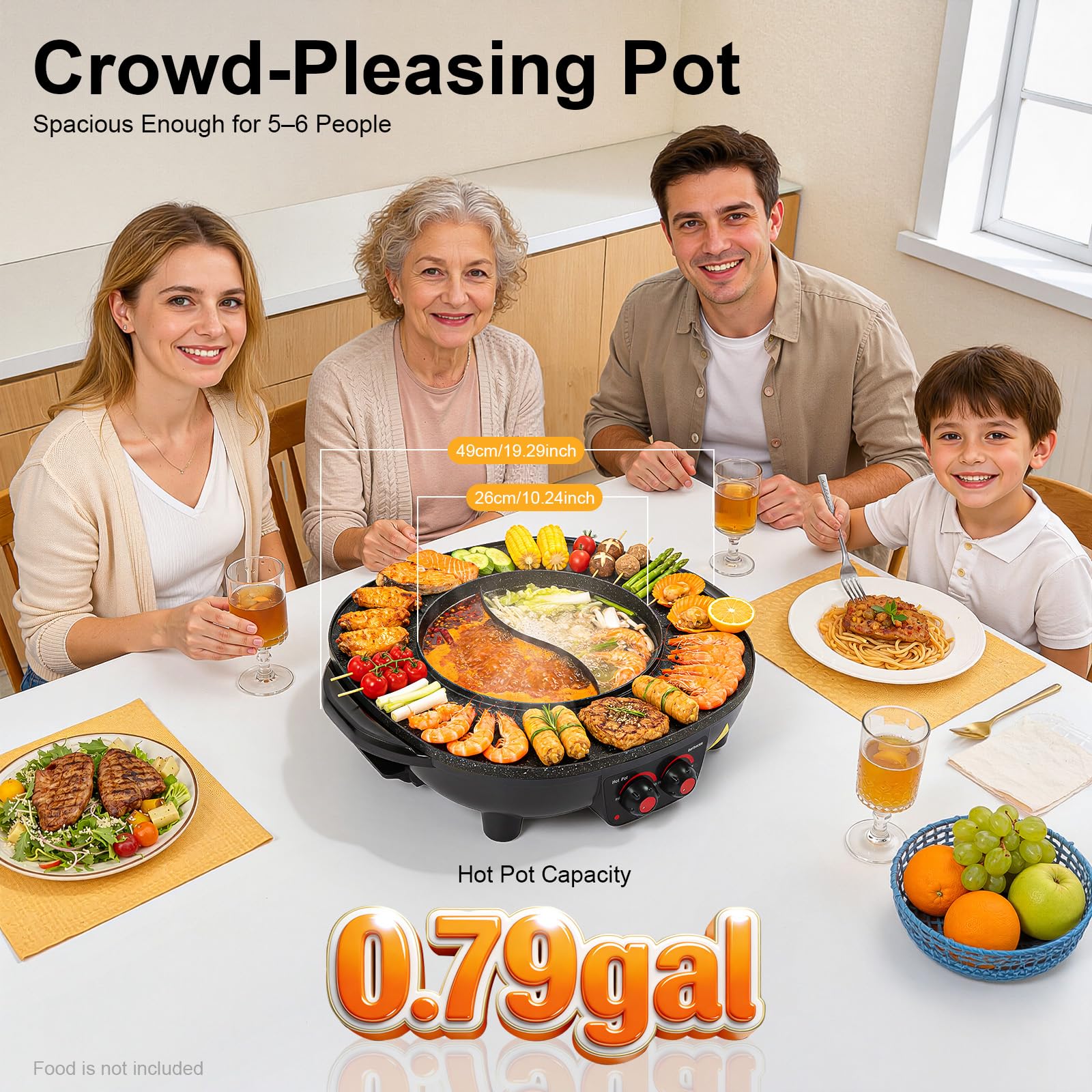 TiryyDrela grill hotpot elettrico 2 in 1 3L nero 2000W