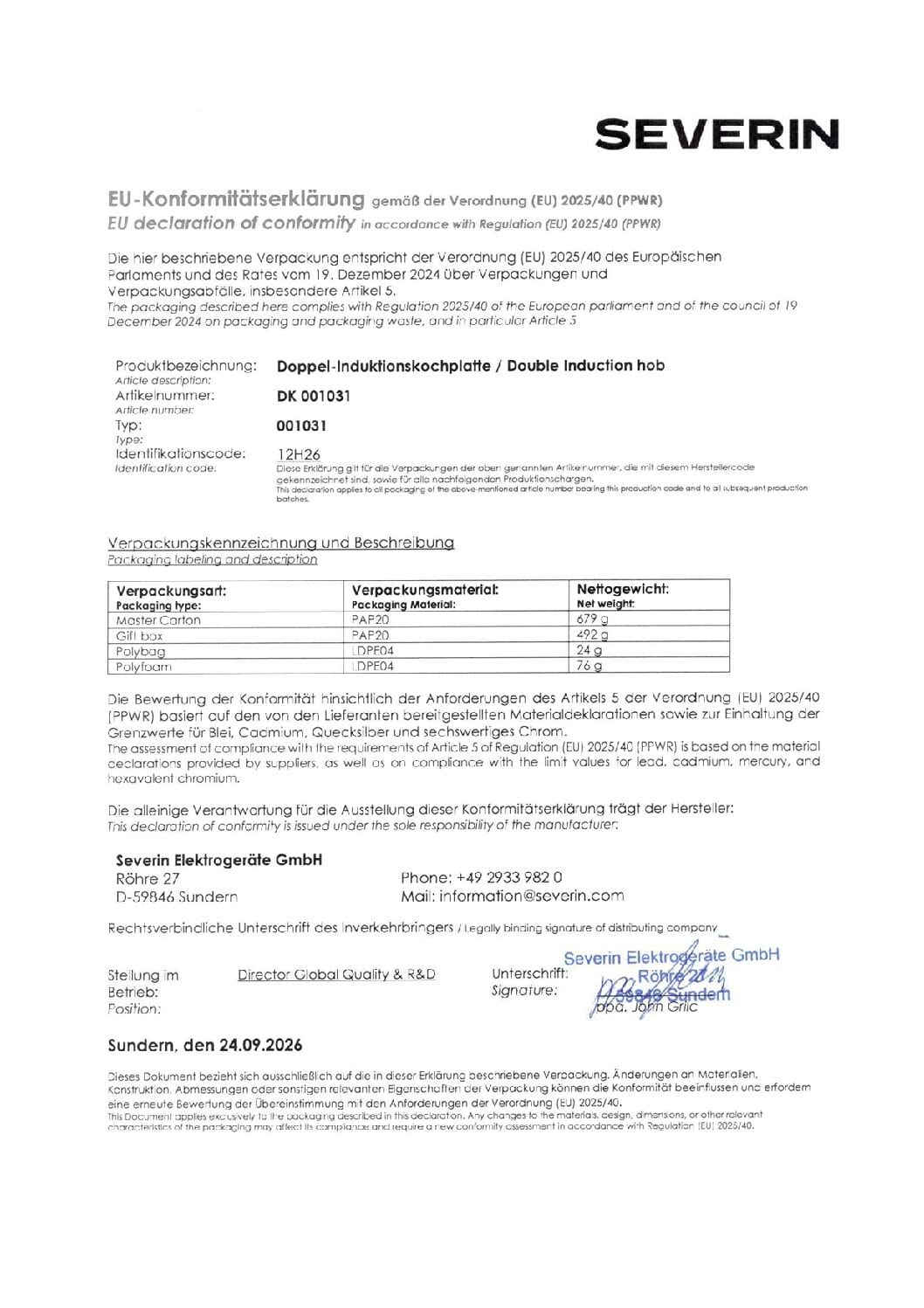 Severin Piastra a induzione doppia vetroceramica