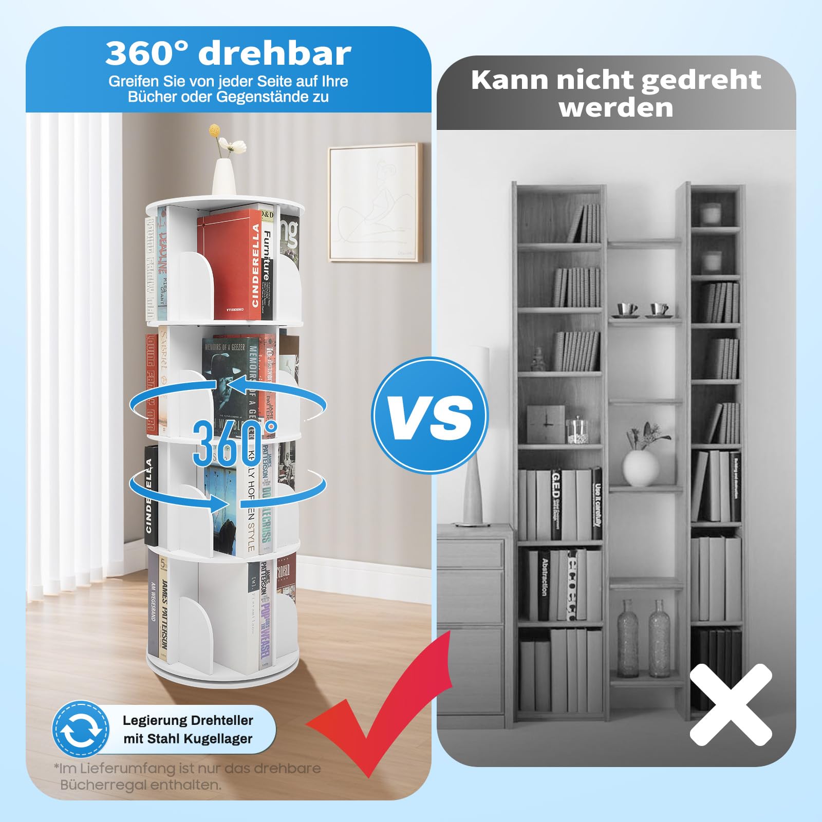 TiryyDrela Libreria Girevole 360° 4 Livelli Bianca 60 kg