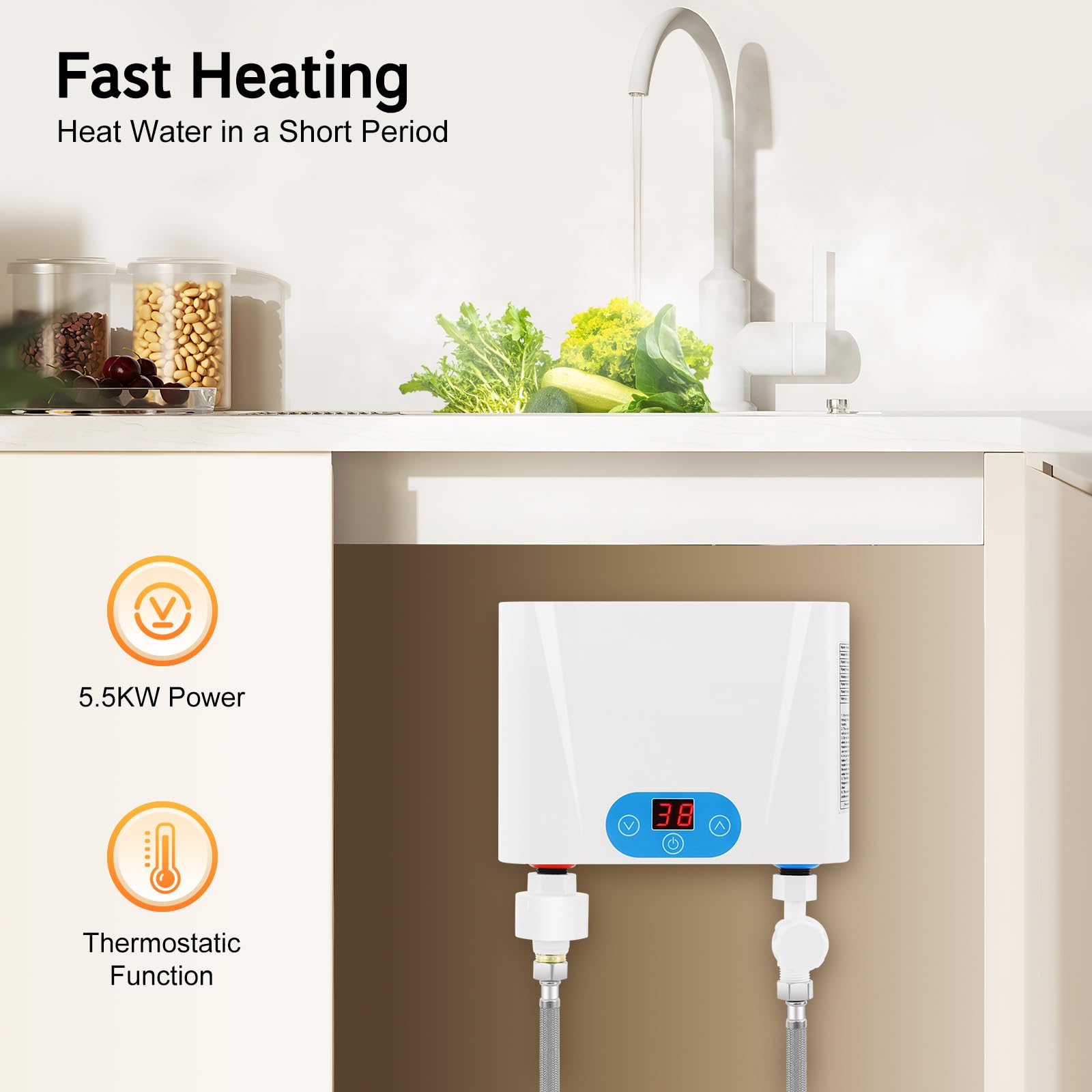 TiryyDrela Scaldabagno Istantaneo 5500W Touch 30-55°C