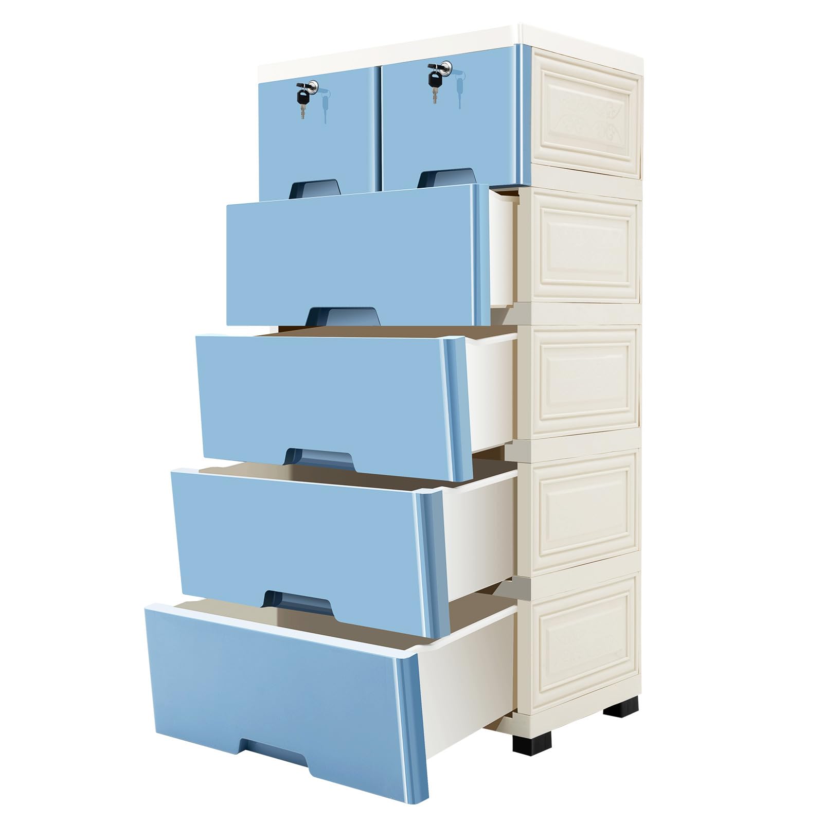 TiryyDrela Cassettiera Plastica 6 Cassetti con ruote bianco blu