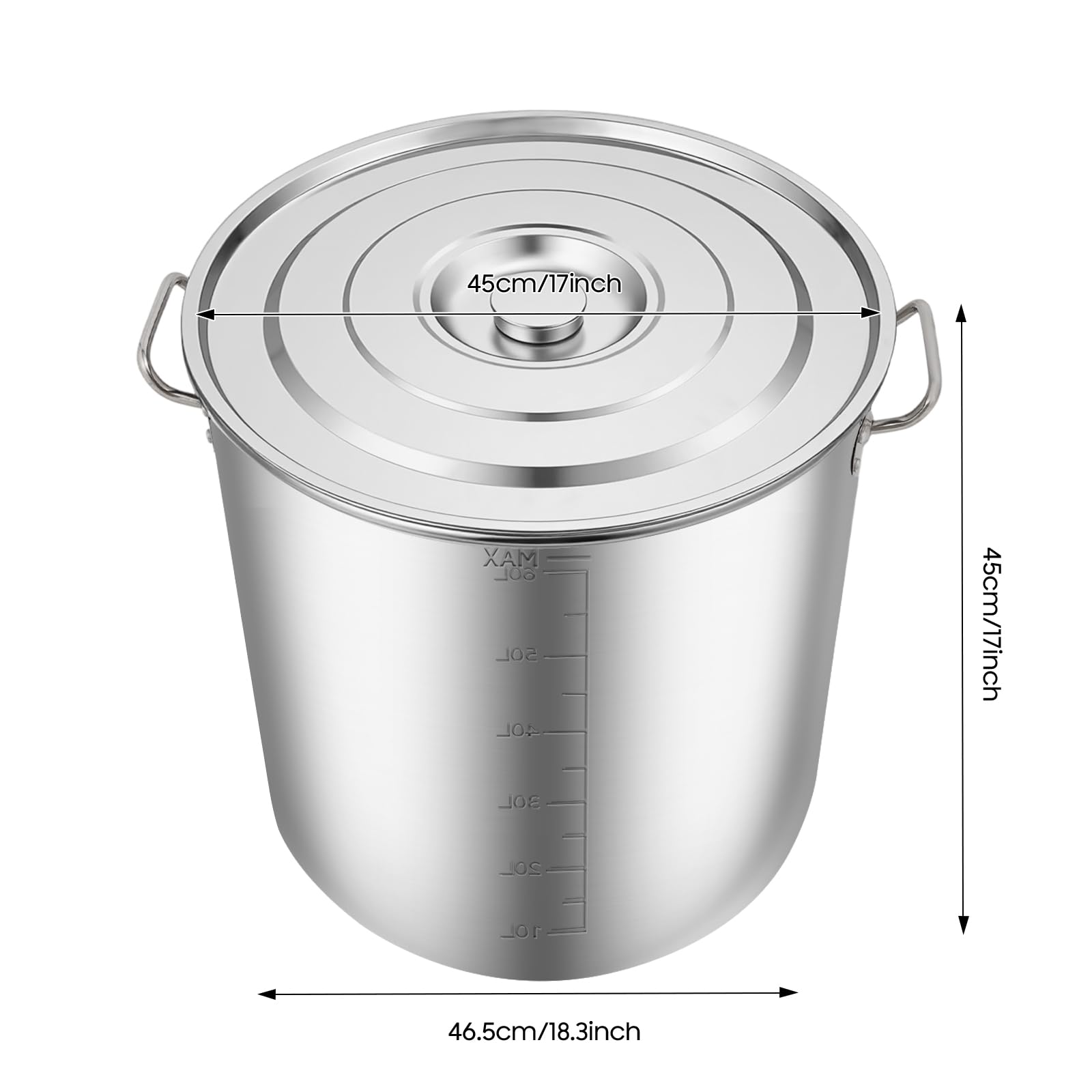 TiryyDrela Pentola 70L Acciaio Inox con Coperchio 45 cm