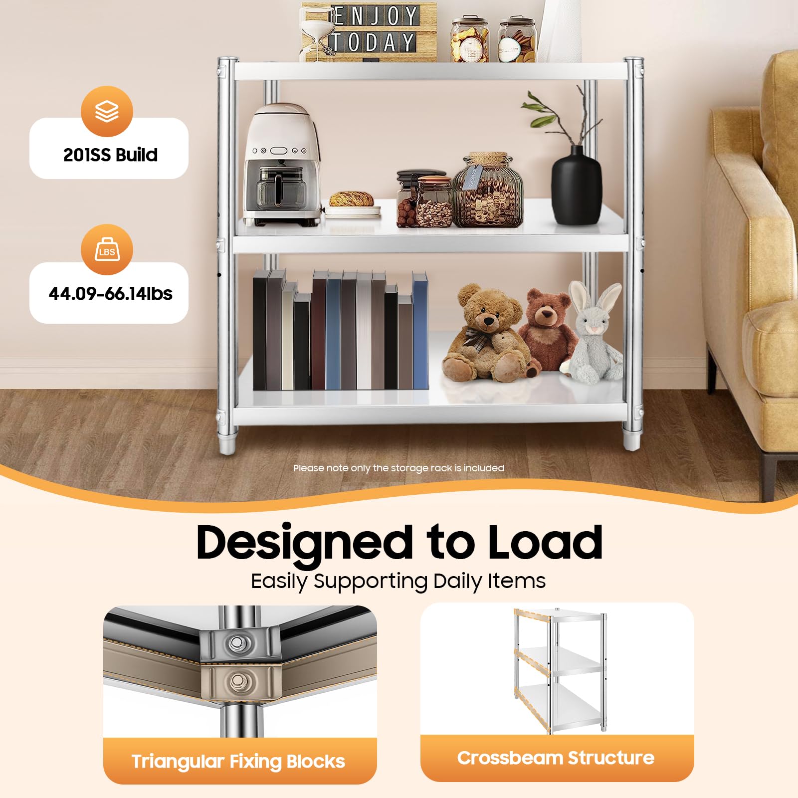TiryyDrela Scaffale cucina 3 ripiani acciaio inox regolabile