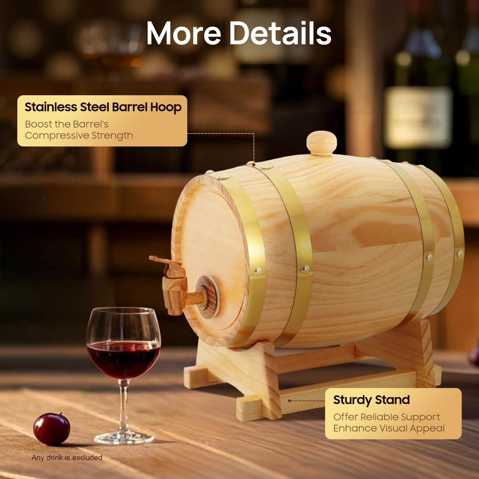 TiryyDrela Botte Vino Pino 3L con Rubinetto Vintage