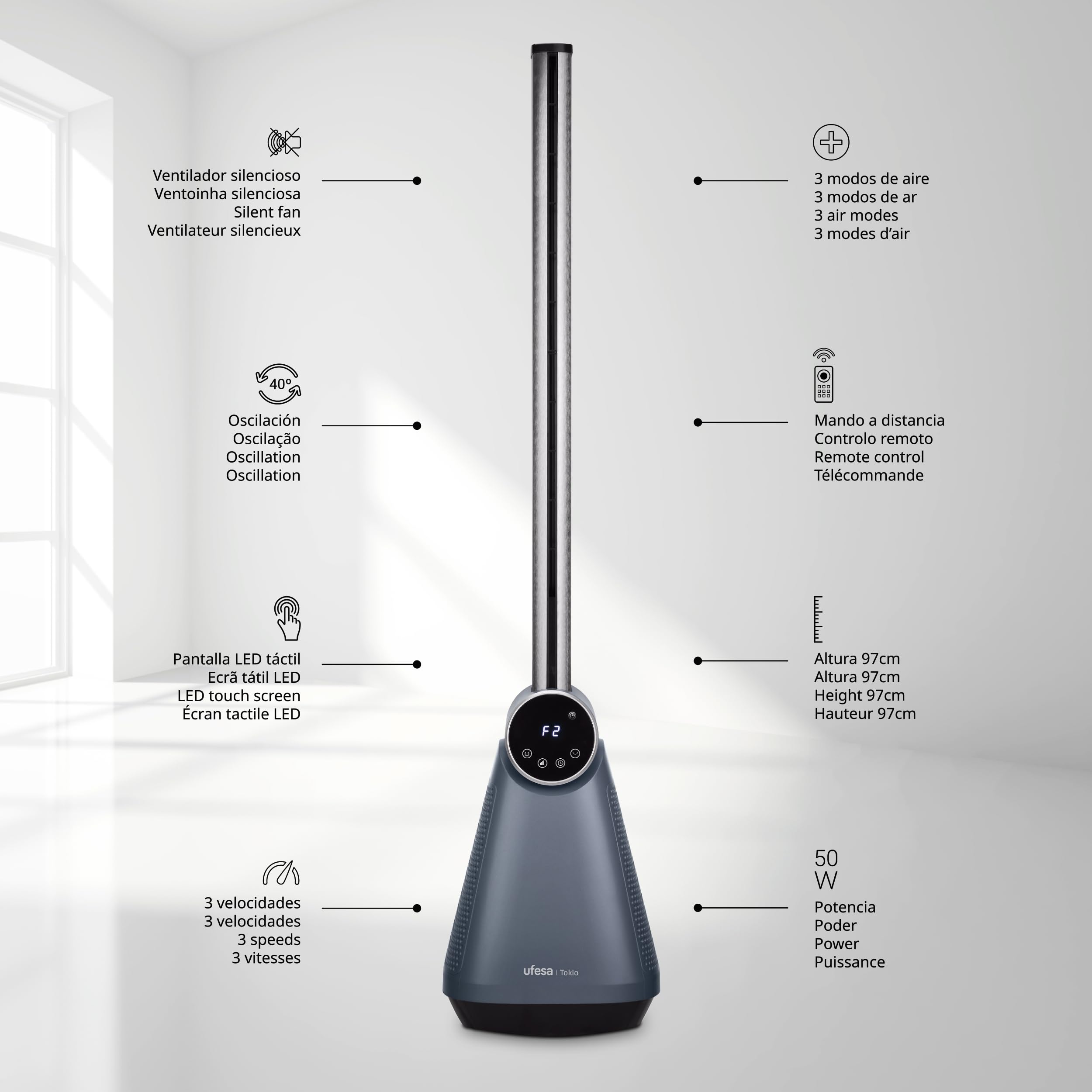 Ufesa TK50 ventilatore a torre senza pale 50W 97 cm