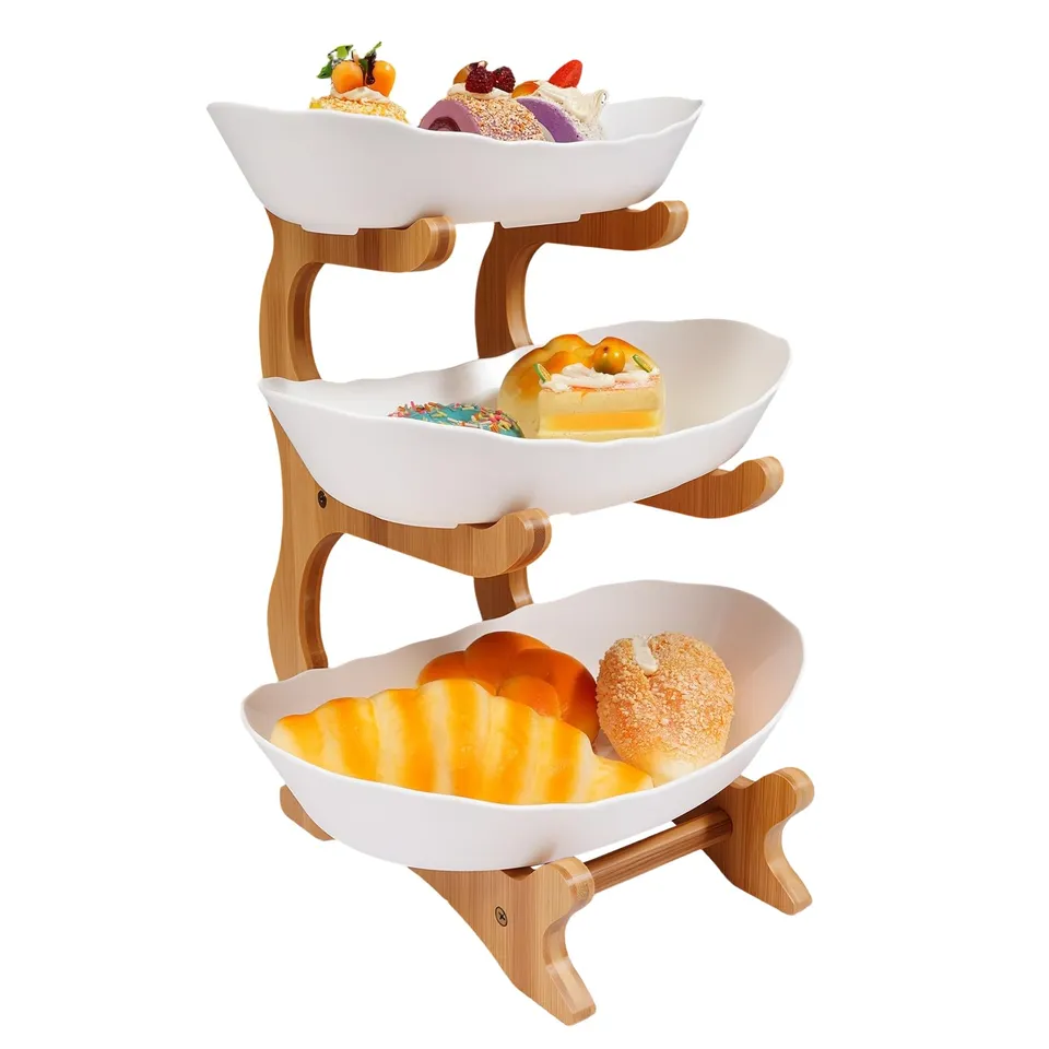 TiryyDrela portafrutta 3 piani in bambù bianco impilabile
