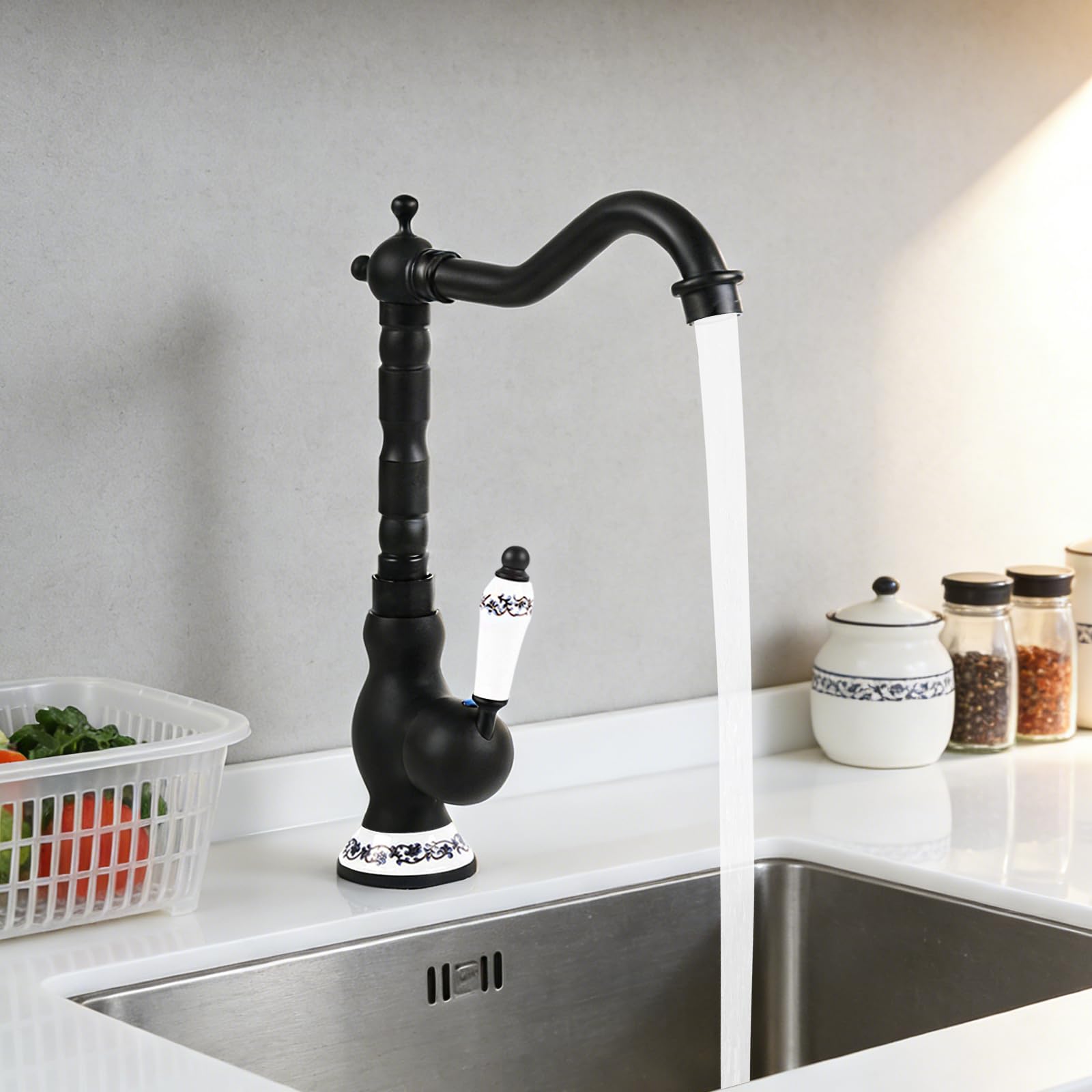 TiryyDrela rubinetto cucina vintage cromato 360° ceramica