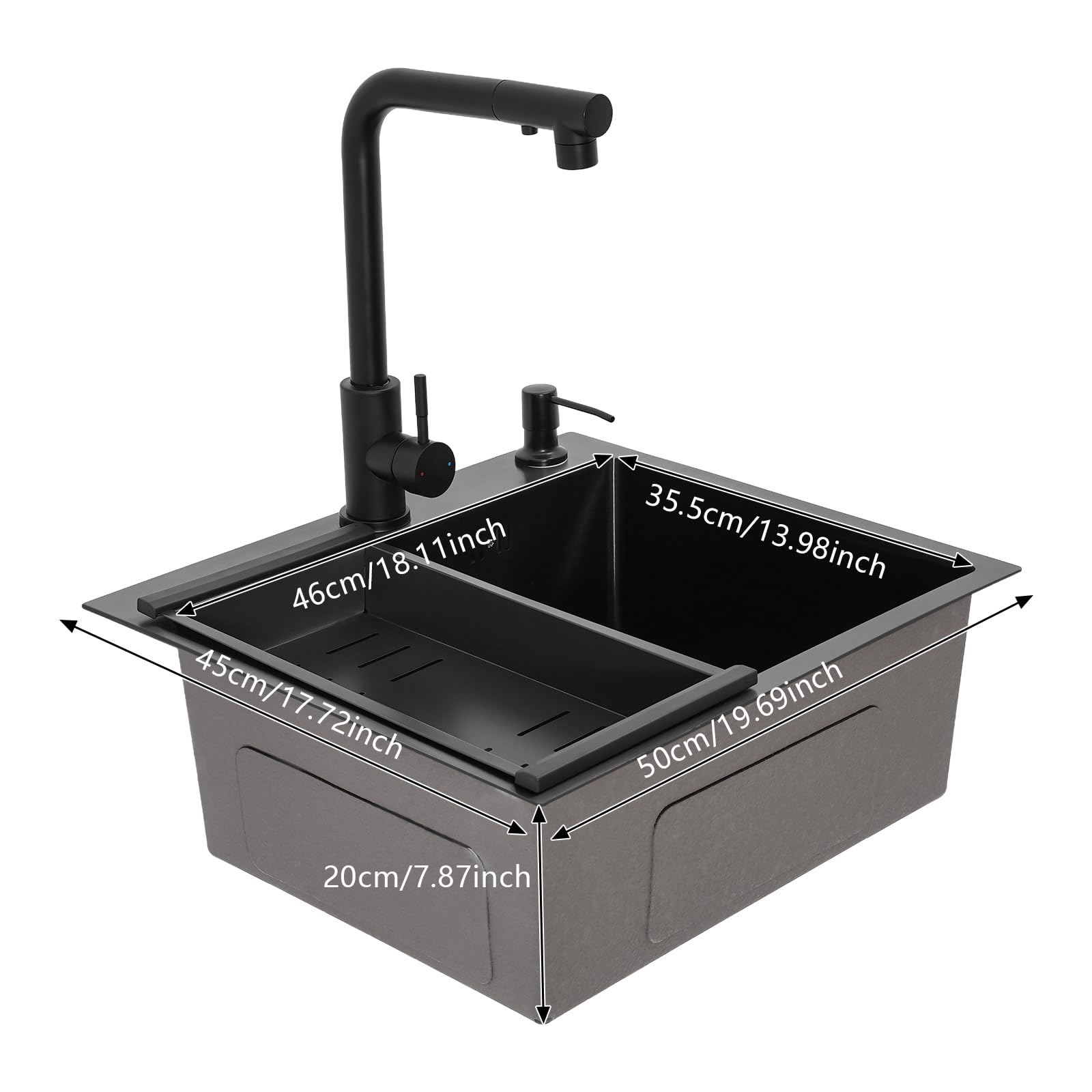 TiryyDrela Lavello Cucina 60 cm Nero Acciaio Inox con Rubinetto