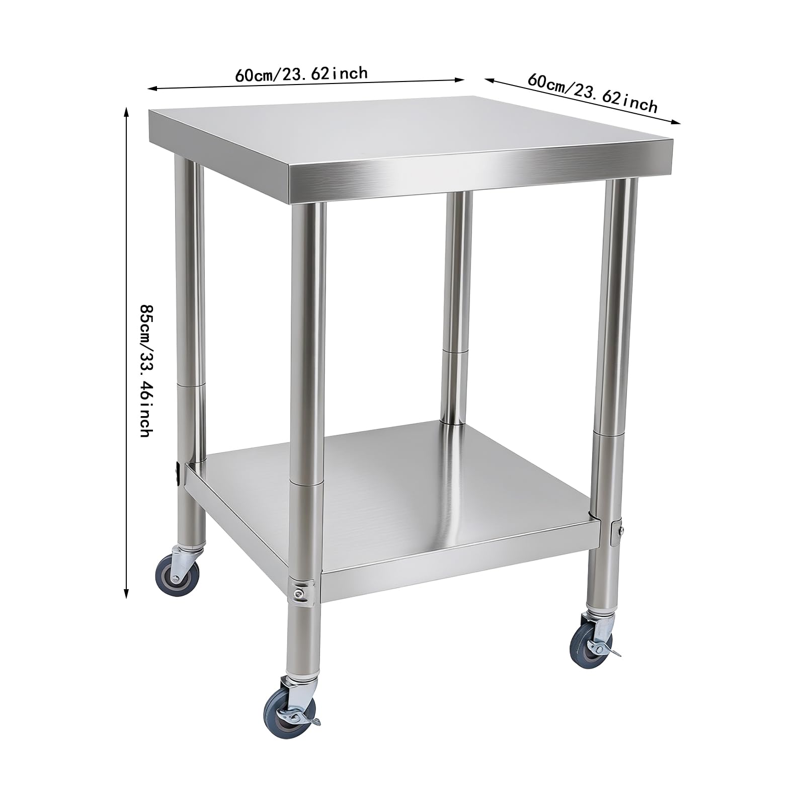 TiryyDrela tavolo lavoro cucina inox 60x60 cm 300 kg 2 ripiani