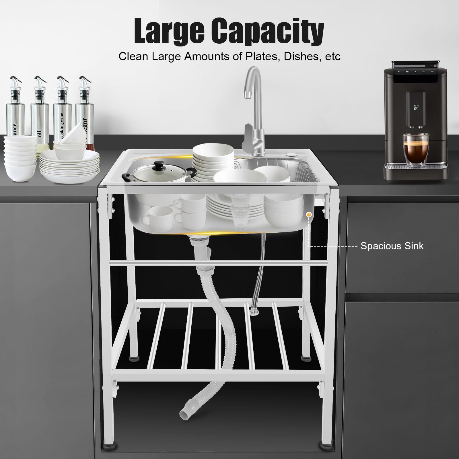 TiryyDrela Lavello Cucina Piedi Inox 60x45x75cm 1 Vasca