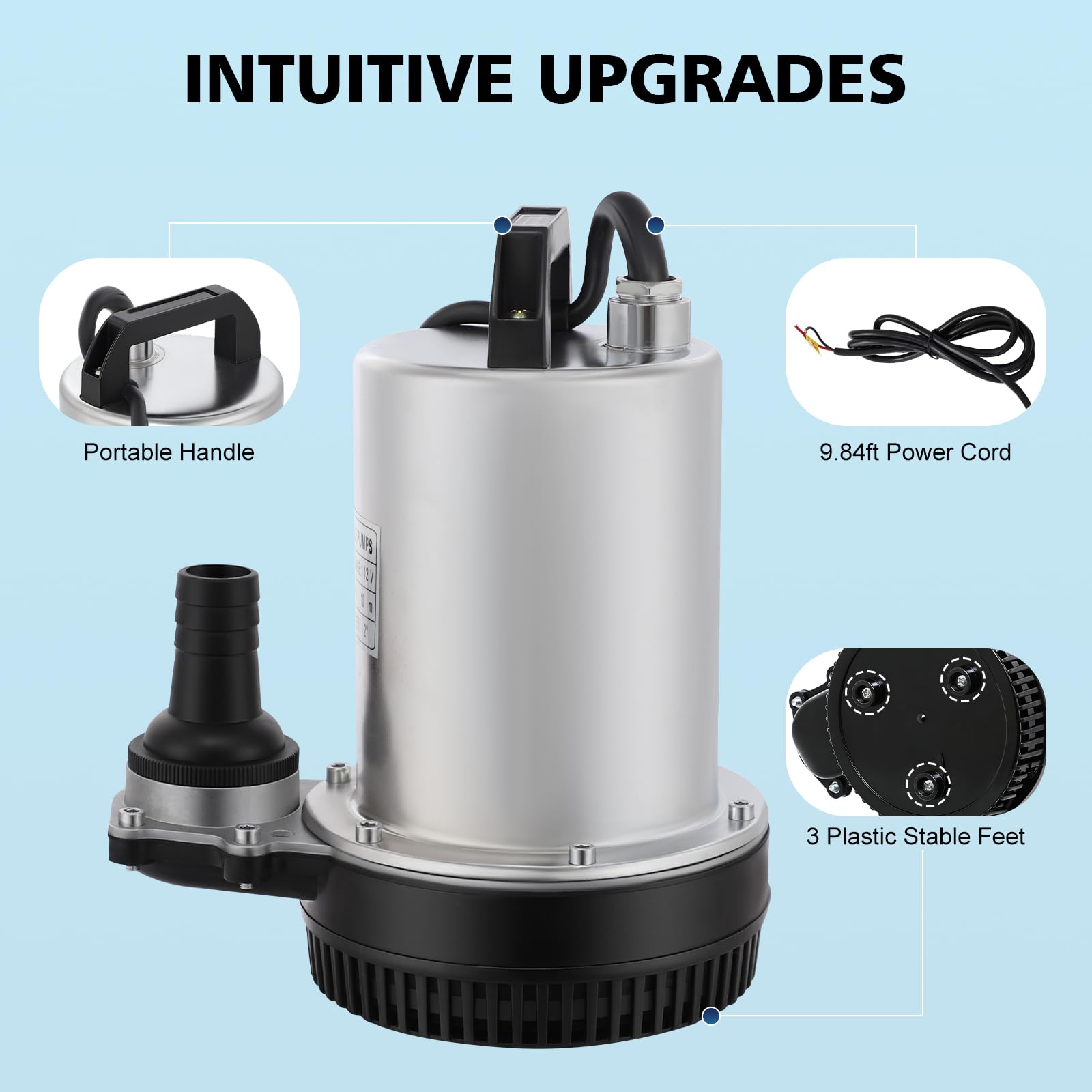 TiryyDrela Pompa Sommergibile 160W 50L/min Acqua 12V Silenziosa