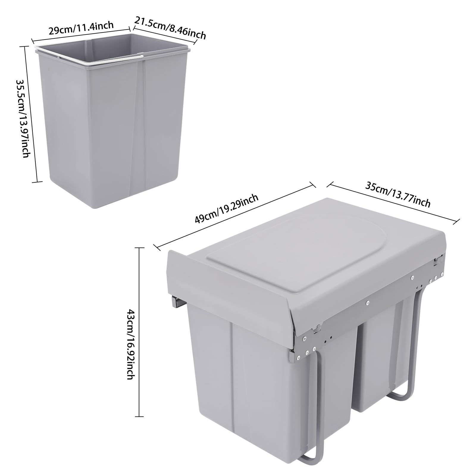 TiryyDrela Pattumiera Incasso Cucina Doppia 2x20 L Grigia