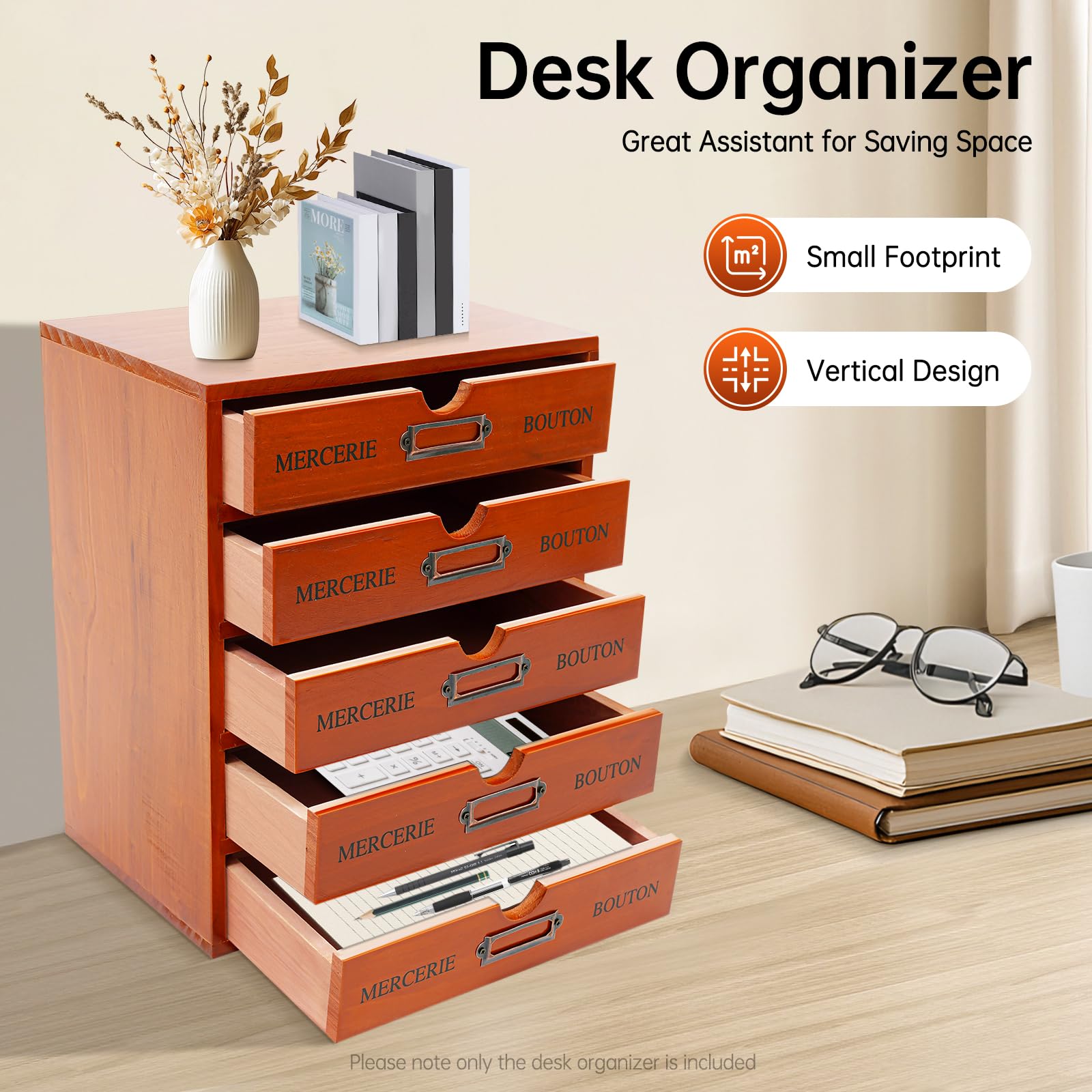 TiryyDrela organizer scrivania legno 5 cassetti marrone