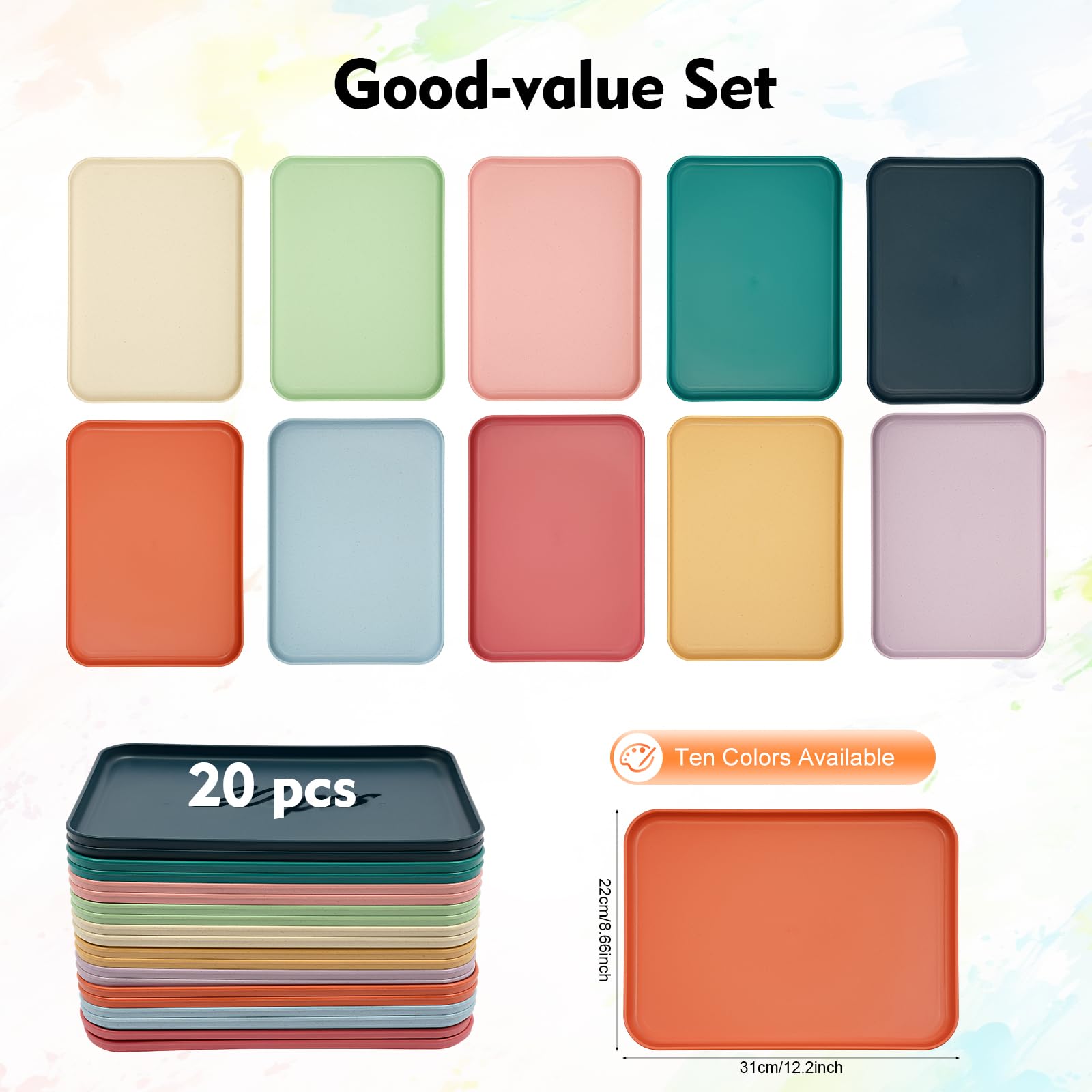 TiryyDrela Vassoi Mensa Colorati Set 20 Pezzi Impilabili 31cm