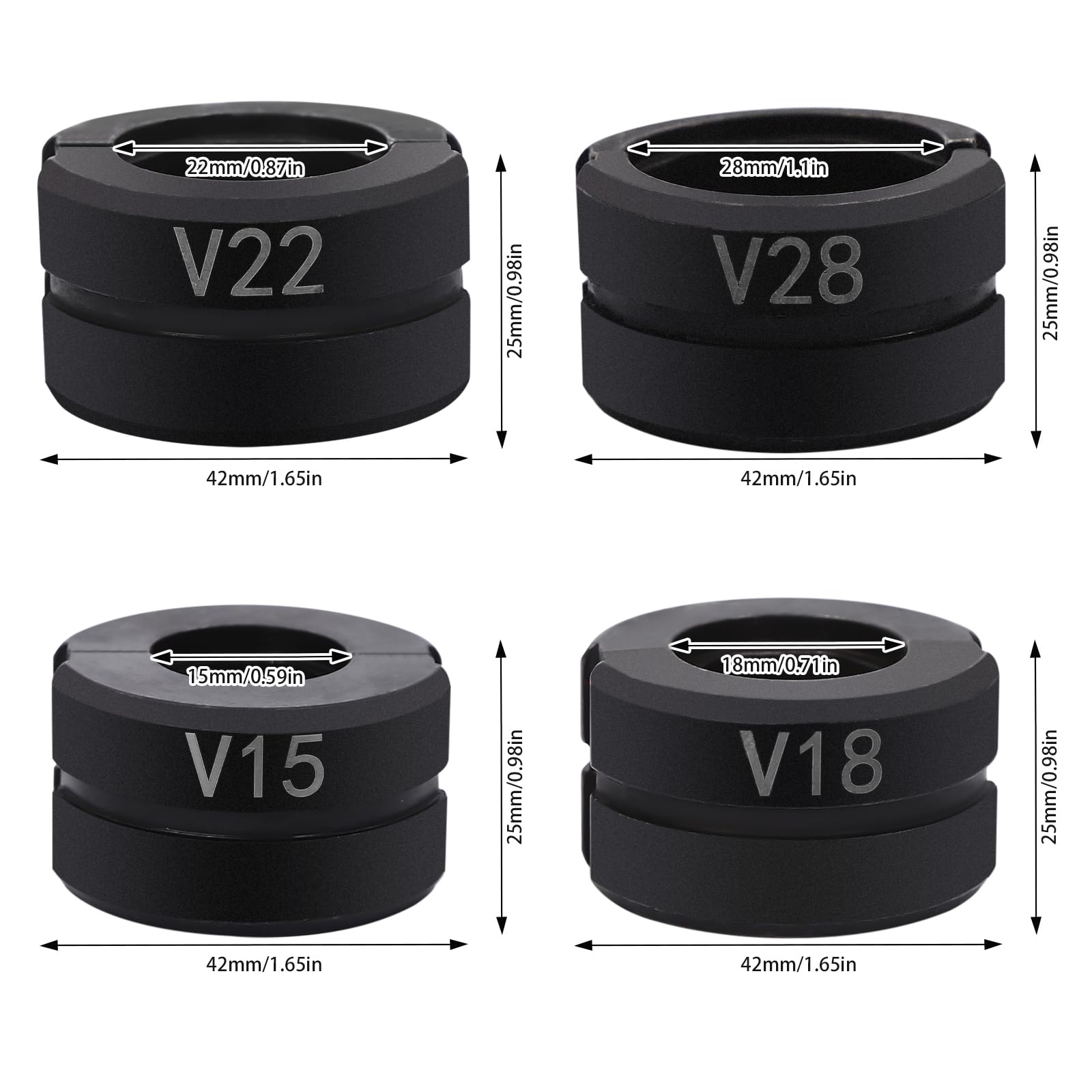 TiryyDrela set 4 ganasce crimpare V15 18 22 28 mm nero