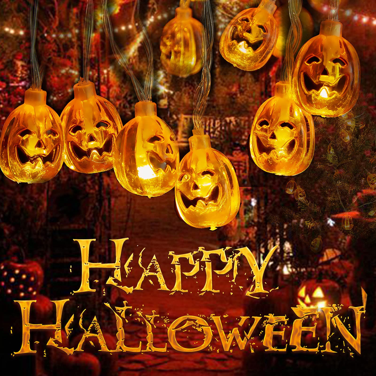 WOWDSGN catena luminosa zucca Halloween 4,5m 40 LED