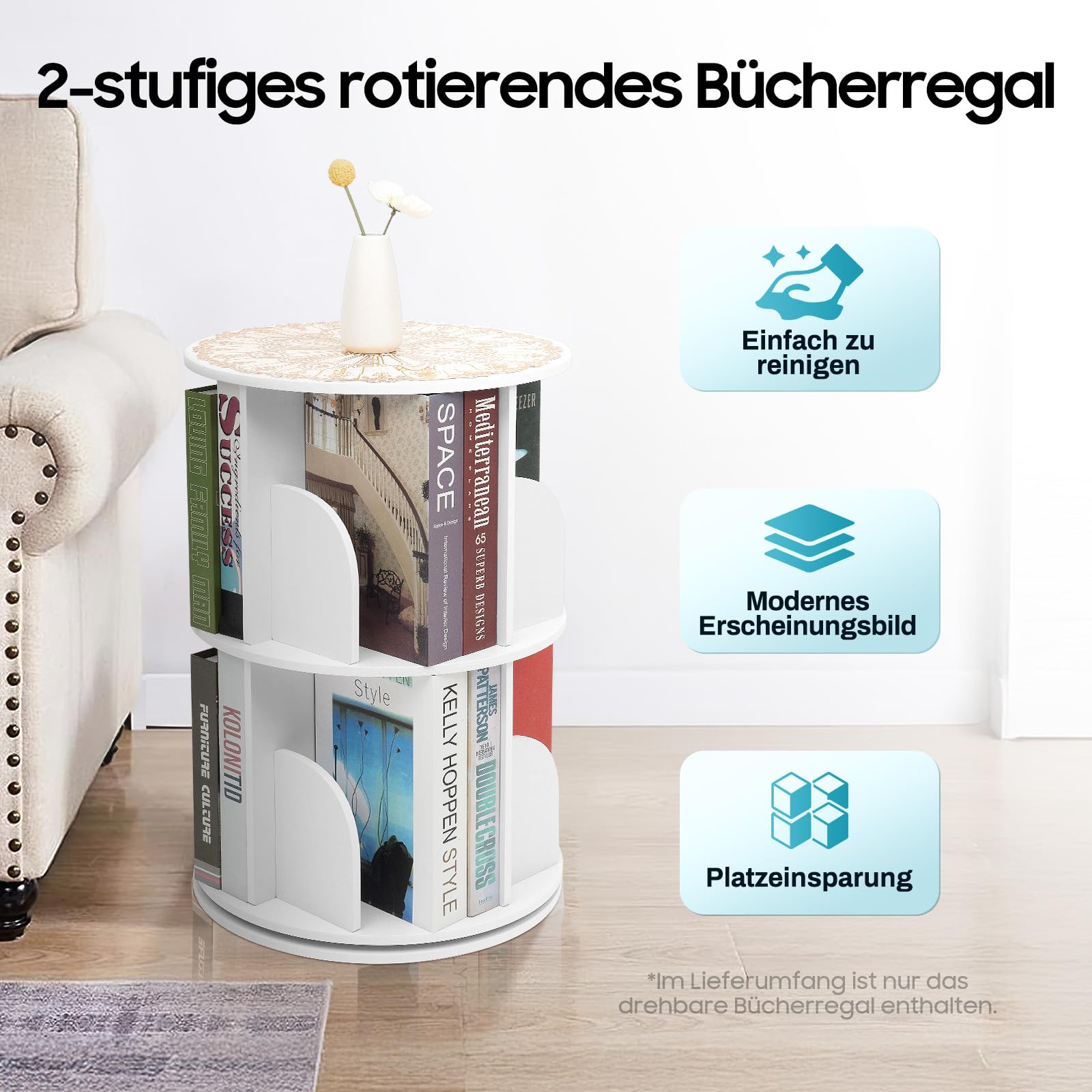 TiryyDrela libreria rotonda bianca 2 ripiani 40x59,5 cm