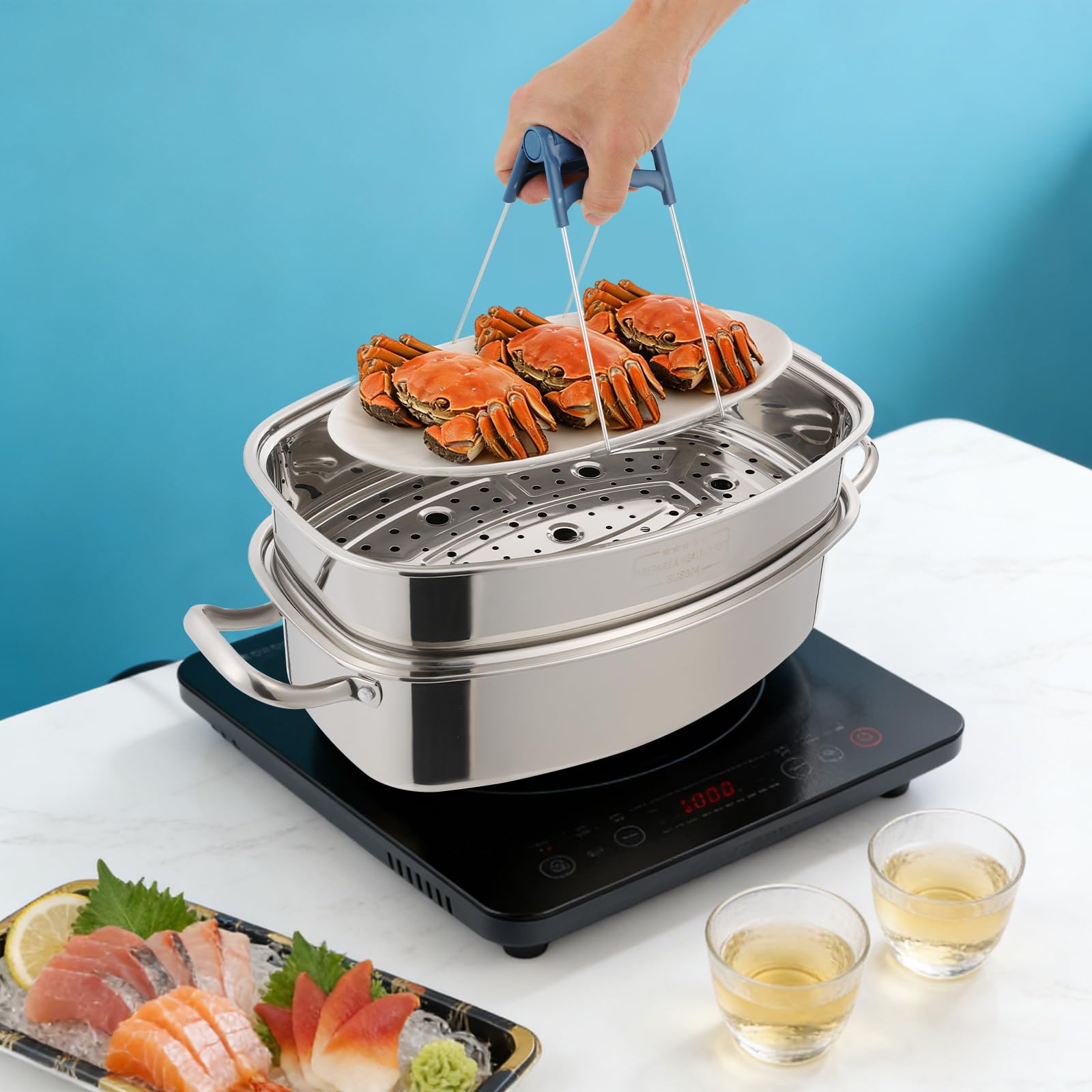 TiryyDrela Vaporiera Inox 2 Piani 6 L per Induzione con Timer