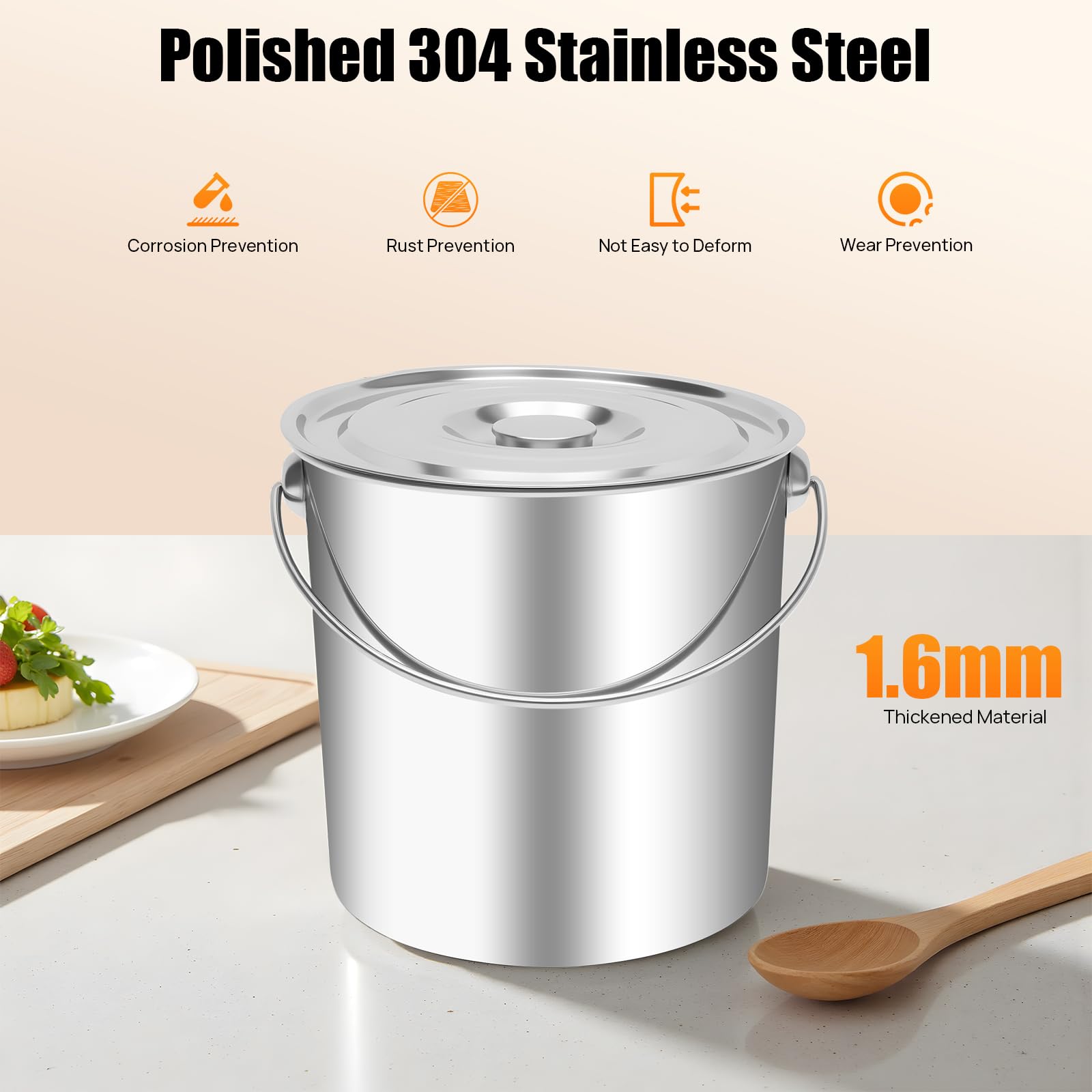 TiryyDrela Secchio Inox 304 18L Coperchio Ermetico