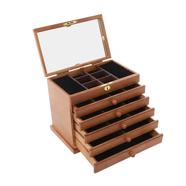 TiryyDrela Portagioie Legno Vintage con Specchio e Chiave 6 Piani