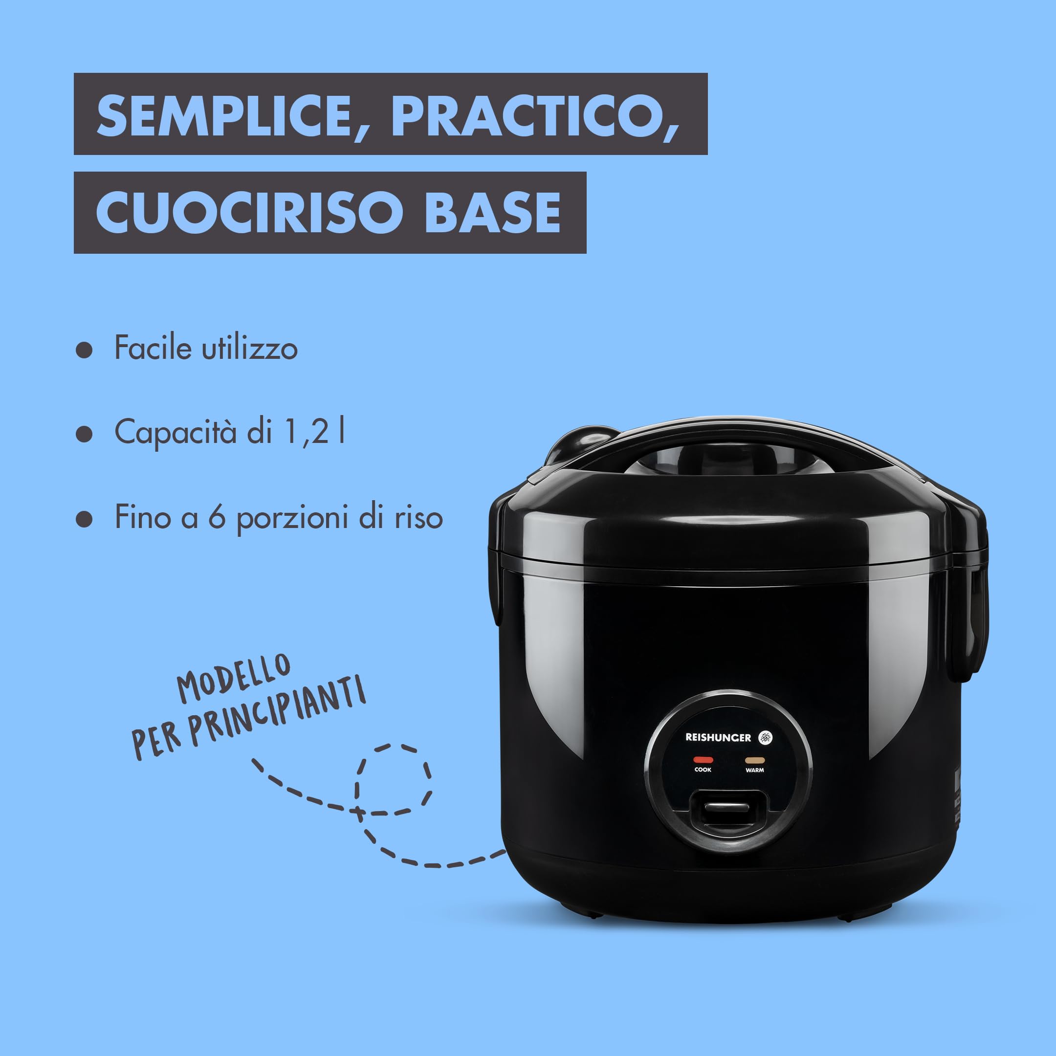 Reishunger cuociriso elettrico 1,2 L nero con cestello vapore