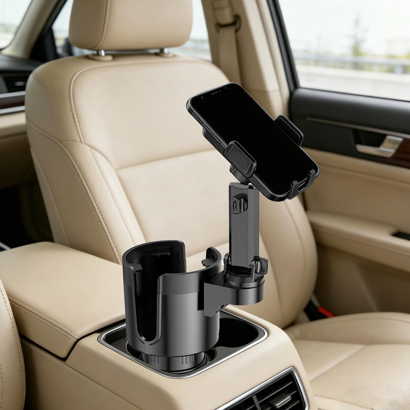TiryyDrela Portabicchieri Auto 2 in 1 Nero con Porta Telefono