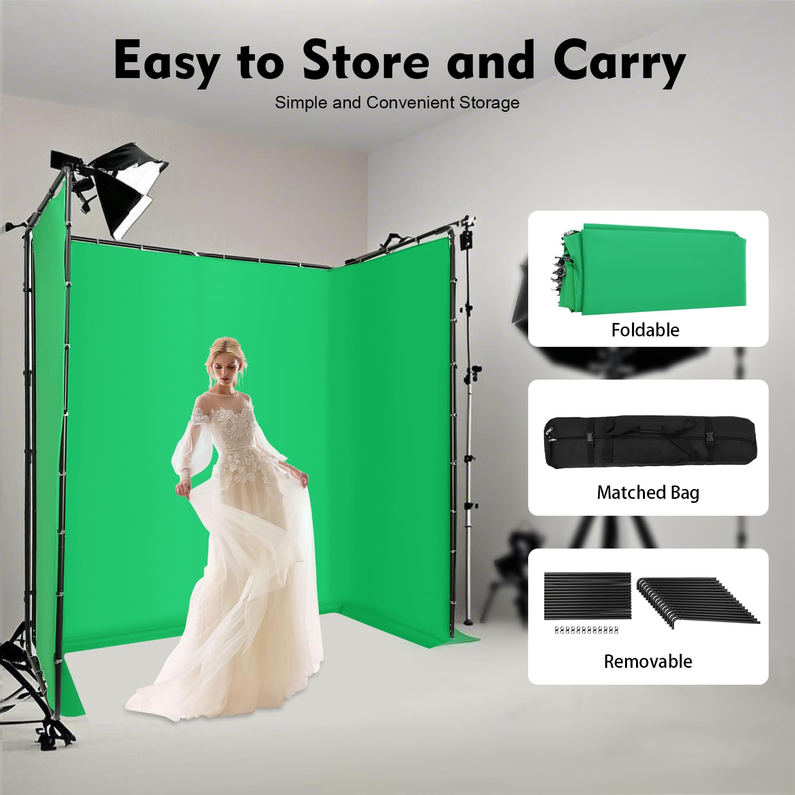 TiryyDrela Green Screen Sfondo Verde Fotografico Kit 4x2,4m