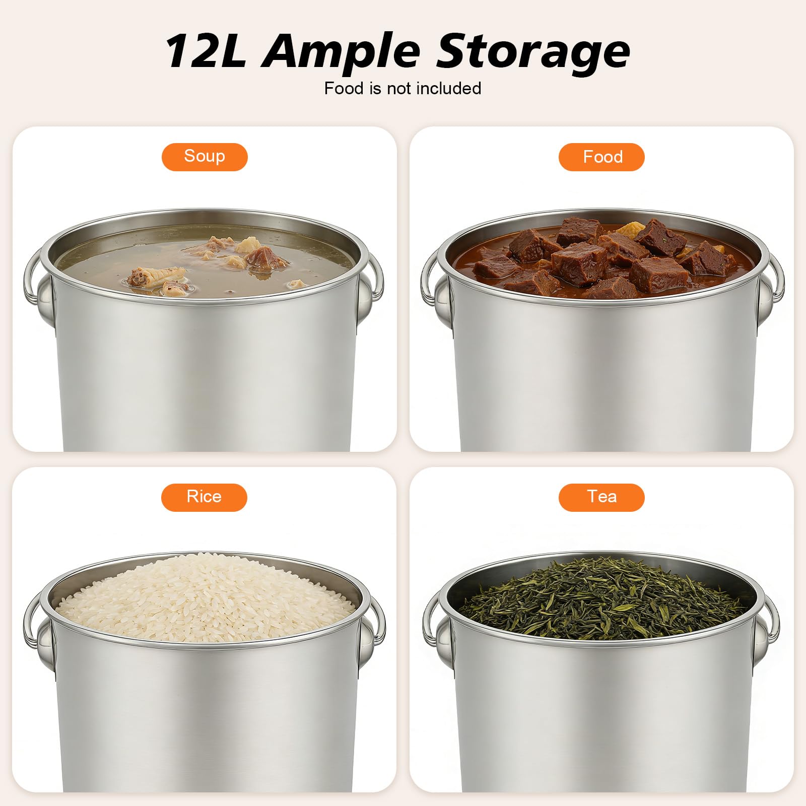 TiryyDrela secchio inox alimentare 12L con coperchio 26x24,5 cm