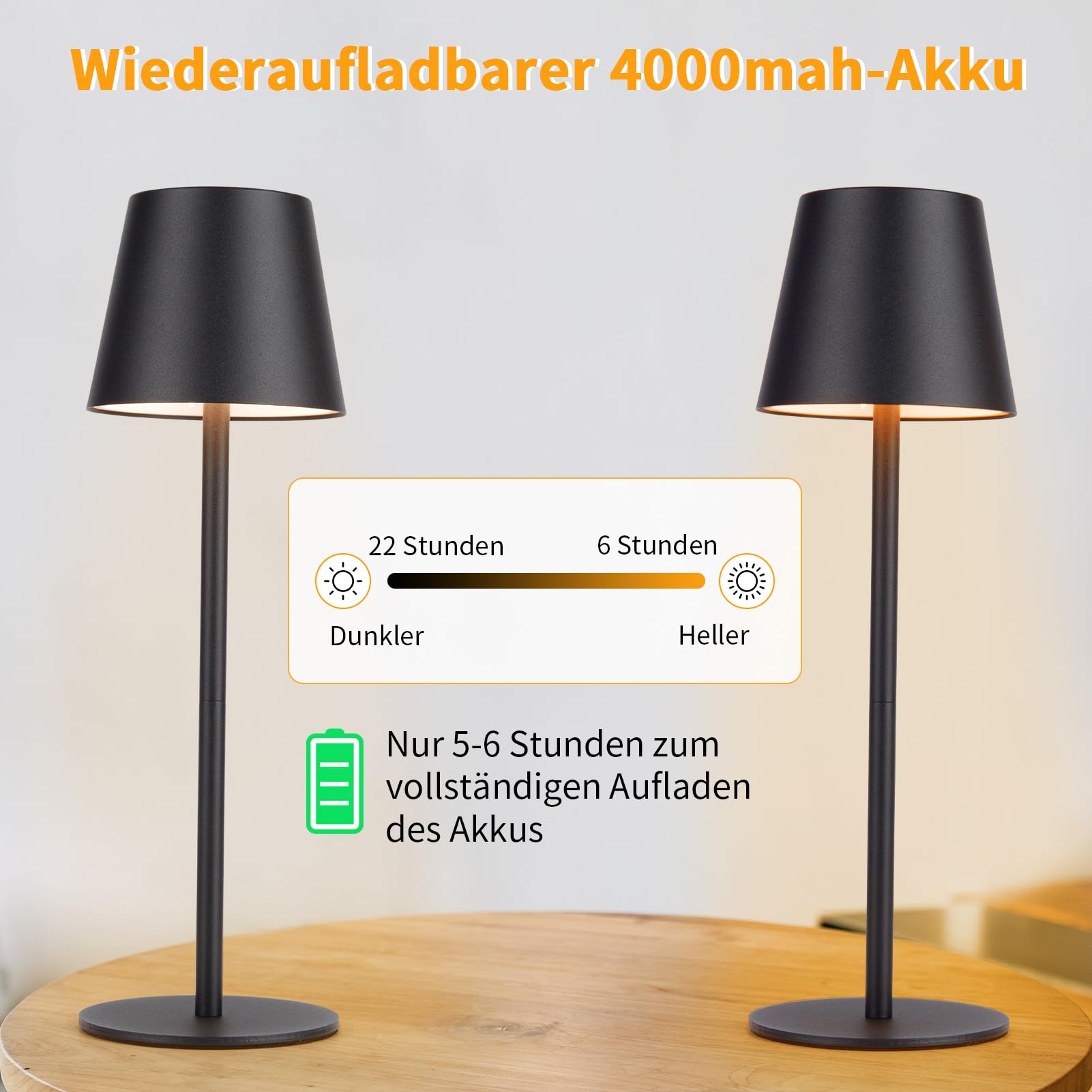 WOWDSGN lampada da tavolo senza fili nera LED ricaricabile