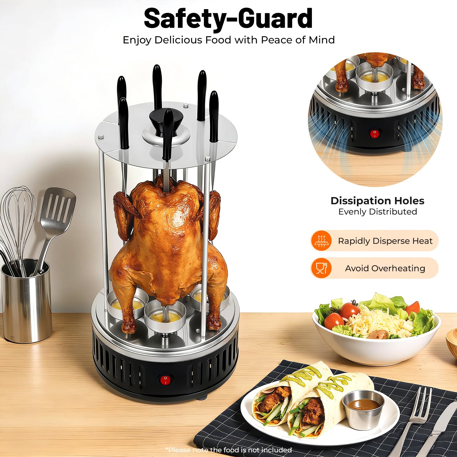 TiryyDrela Barbecue Verticale Elettrico Senza Fumo 1000W