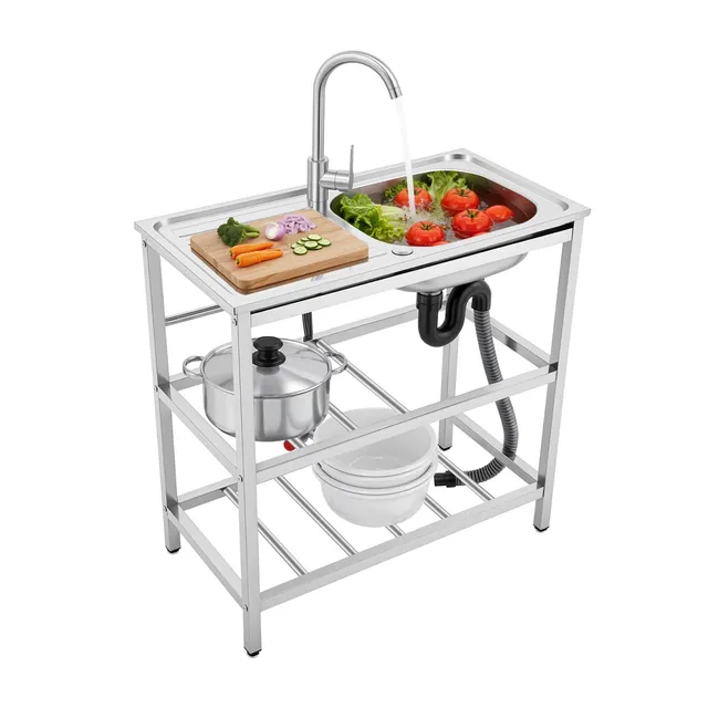 TiryyDrela lavello cucina inox con rubinetto 35x32 cm 2 ripiani
