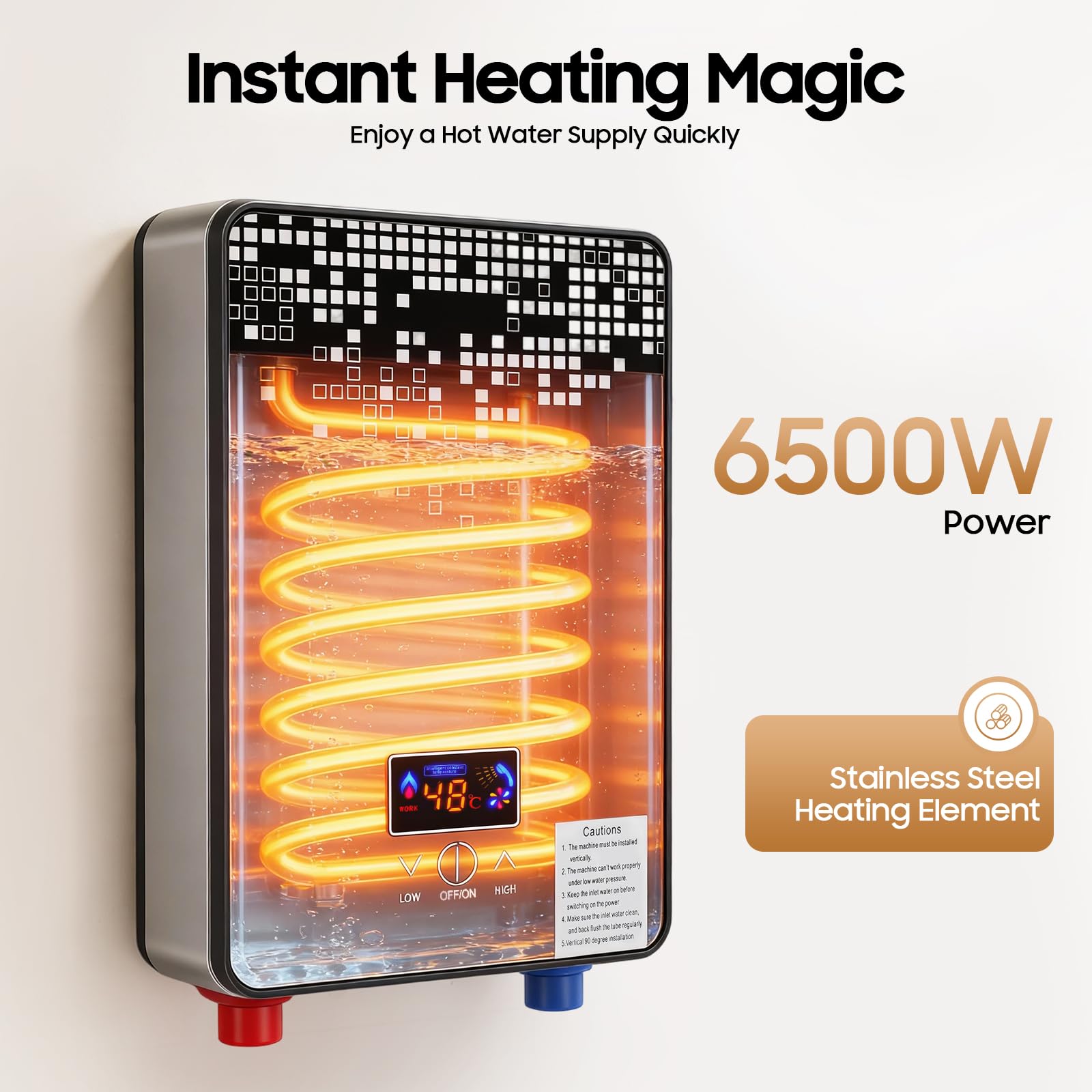 TiryyDrela Scaldabagno Istantaneo 6500W Nero 30-55°C