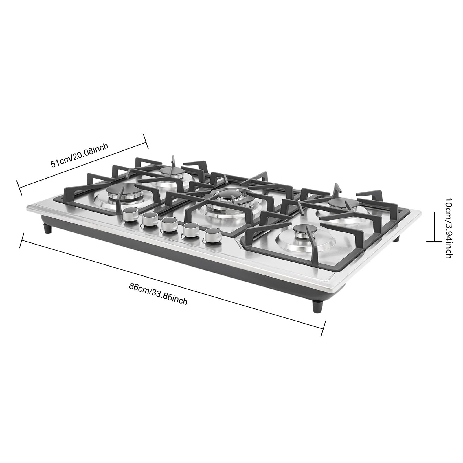 TiryyDrela Piano Cottura Gas 5 Fuochi Inox 86x51 cm