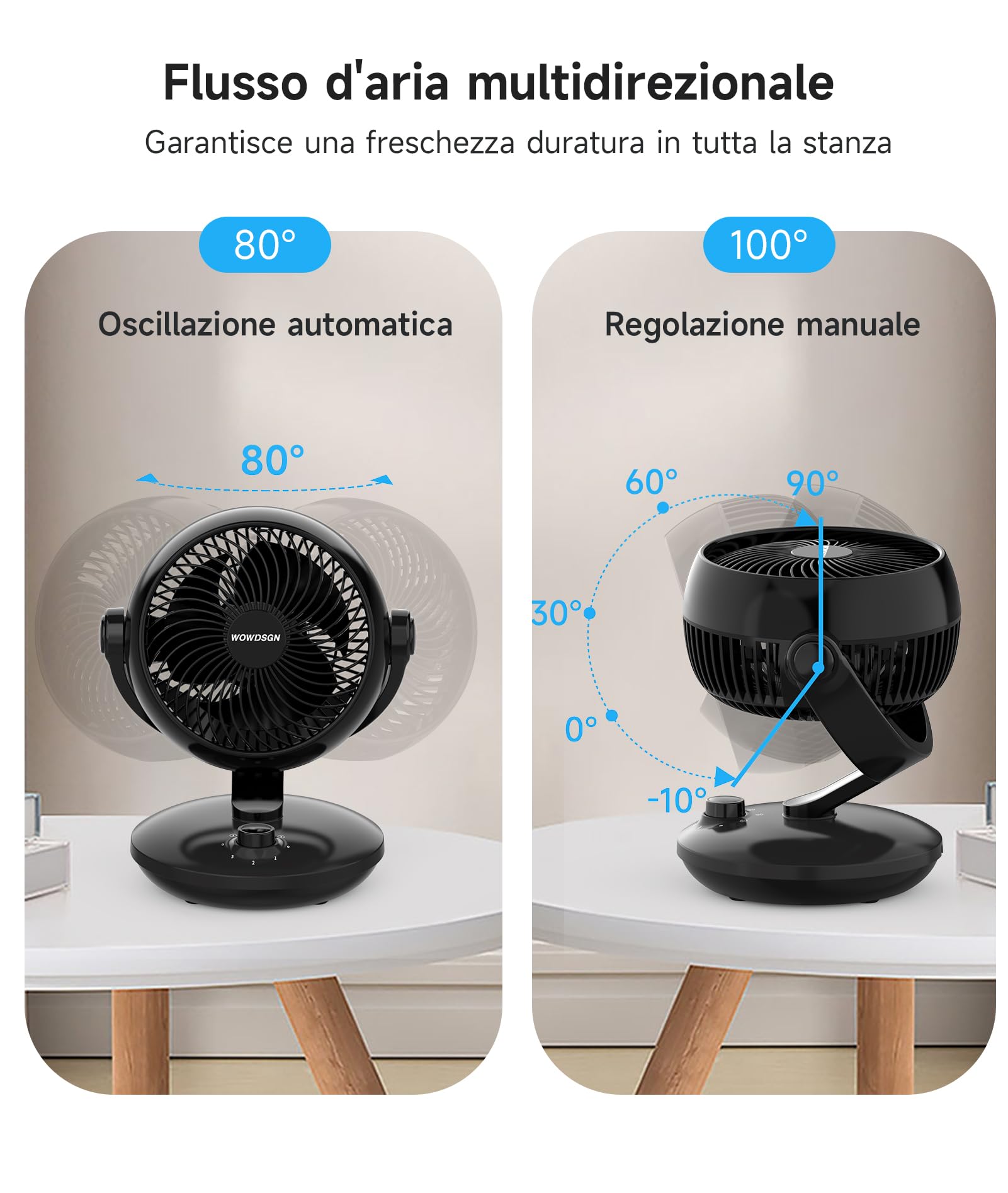 WOWDSGN XD-1586FC Ventilatore da Tavolo Silenzioso 24dB