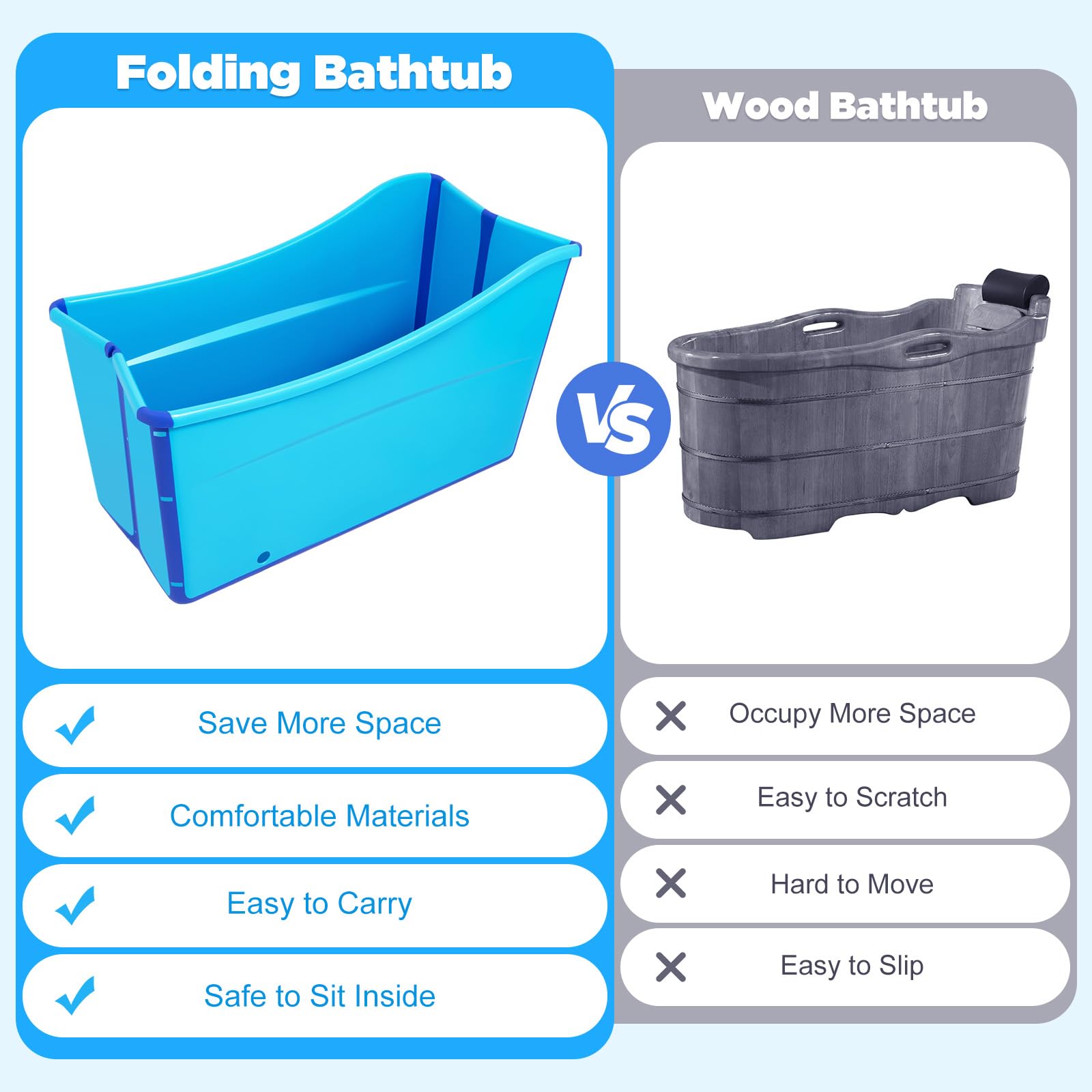 TiryyDrela Vasca da Bagno Pieghevole 87 cm con Cuscino e Scarico