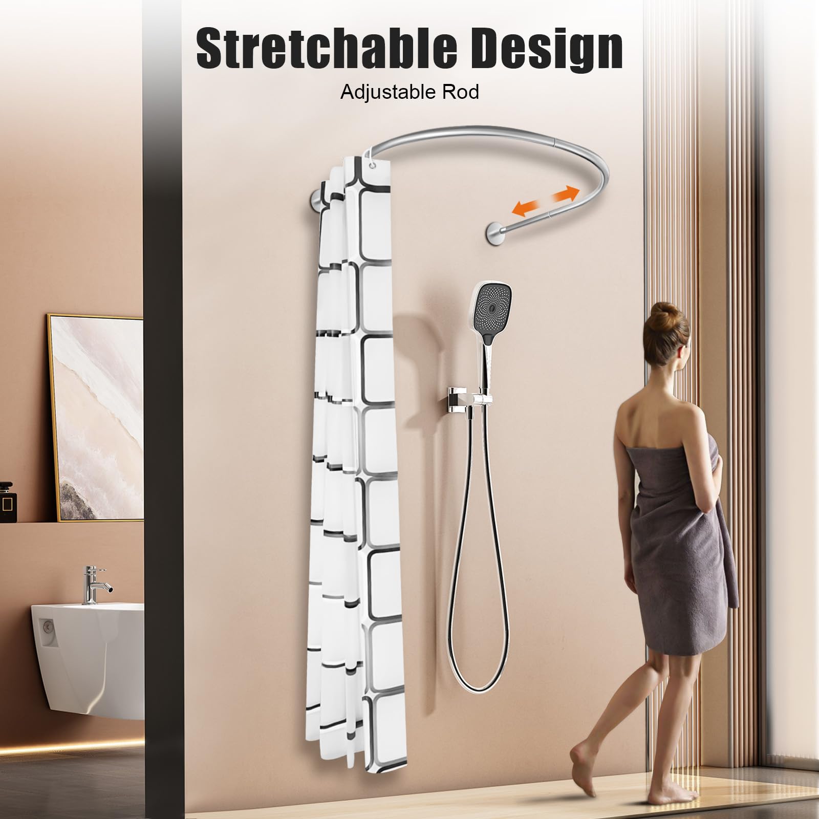 TiryyDrela Asta Doccia Estensibile 90-130 con Tenda 240x180