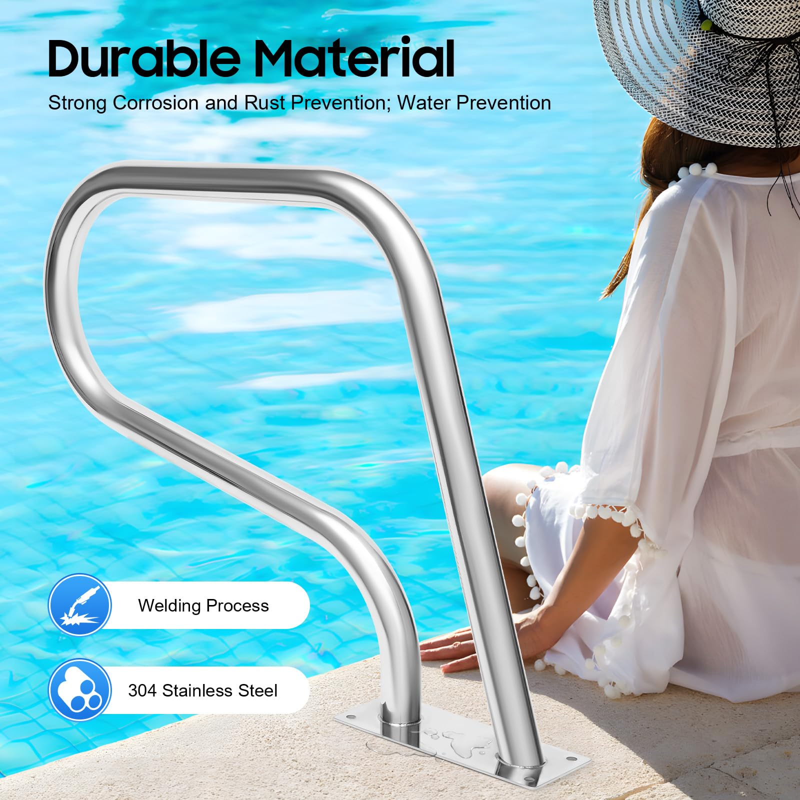 TiryyDrela Corrimano Piscina Inox 304 Forma U 120 kg Antiscivolo