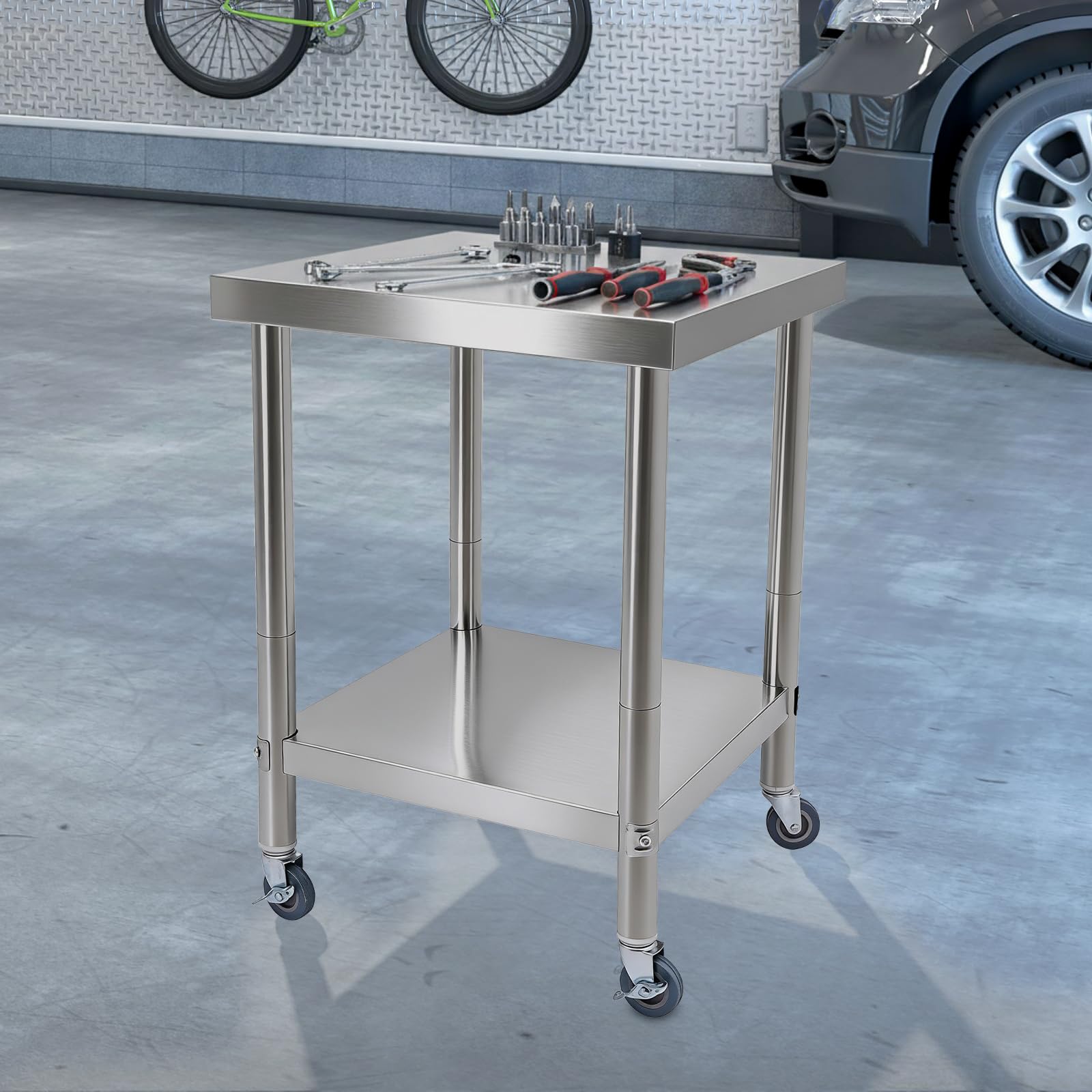 TiryyDrela tavolo lavoro cucina inox 60x60 cm 300 kg 2 ripiani