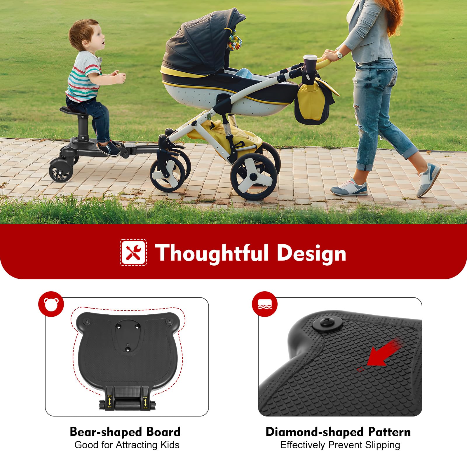 TiryyDrela Pedana Passeggino Regolabile con Sedile 25Kg